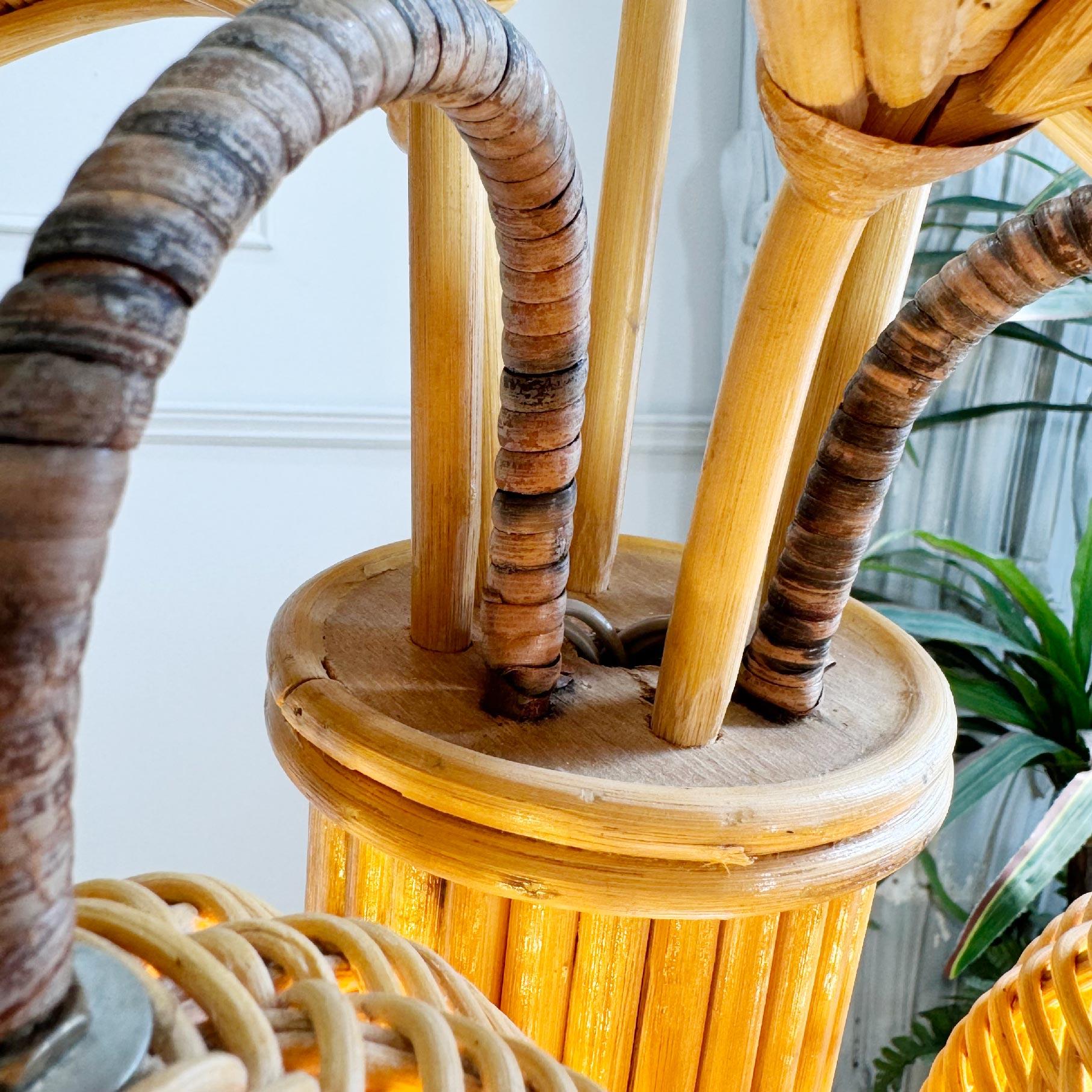 Late 20th Century Mario Lopez Torres Style Rattan Palm Tree Table Lamp