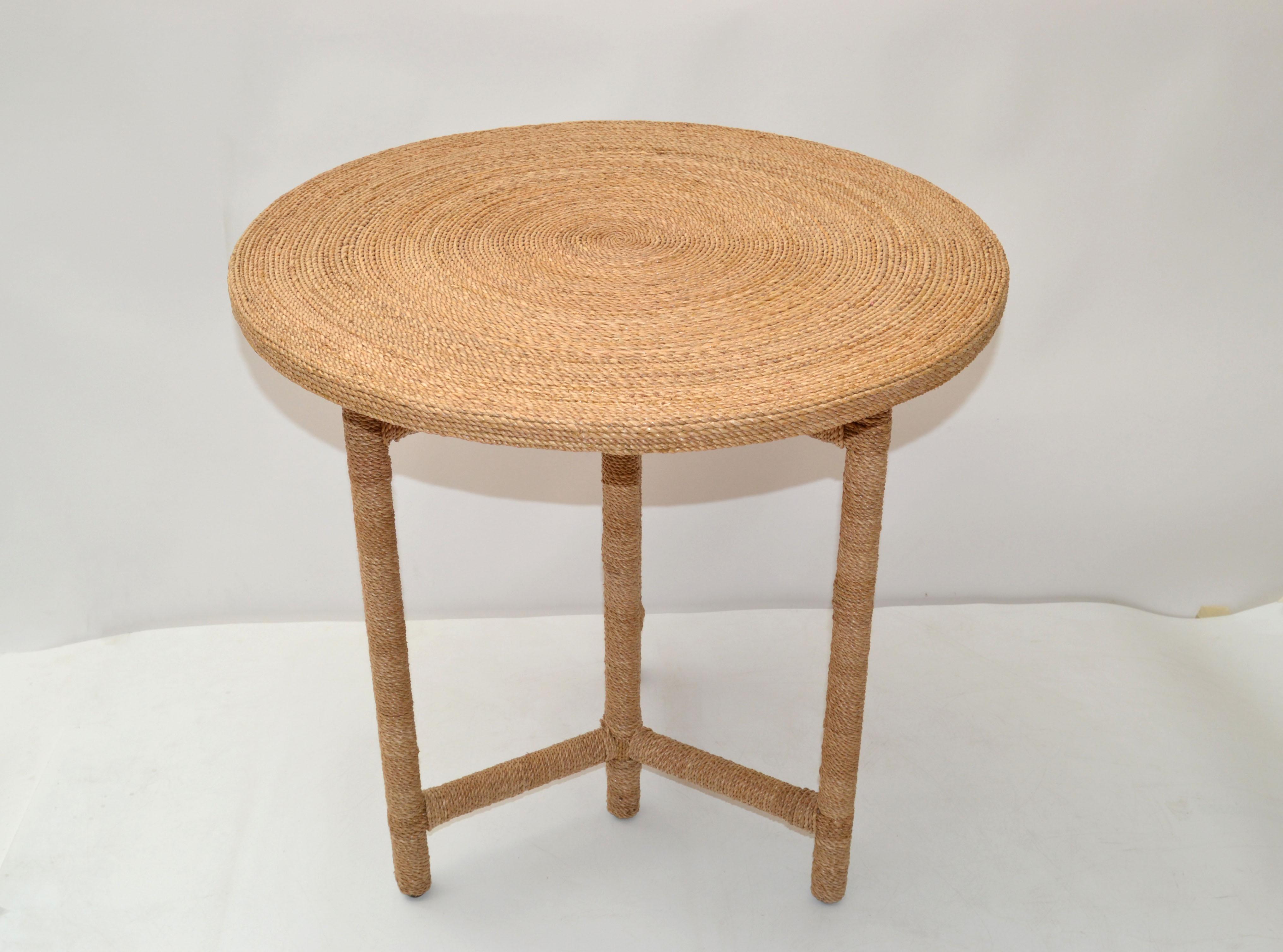 Modern Mario Lopez Torres style rope coffee table or center table with geometric shaped base made for Palecek Philippines.
Marked with foil label underneath.