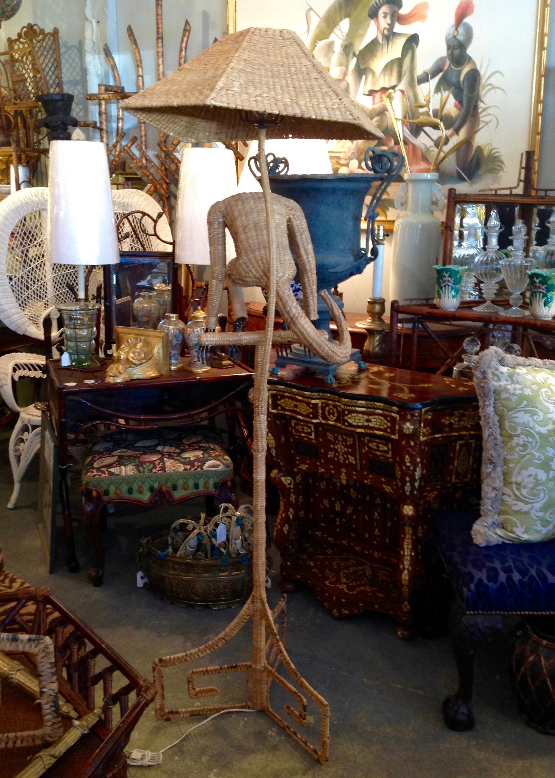 Mexican Mario Lopez Torres Wicker Monkey Floor Lamp