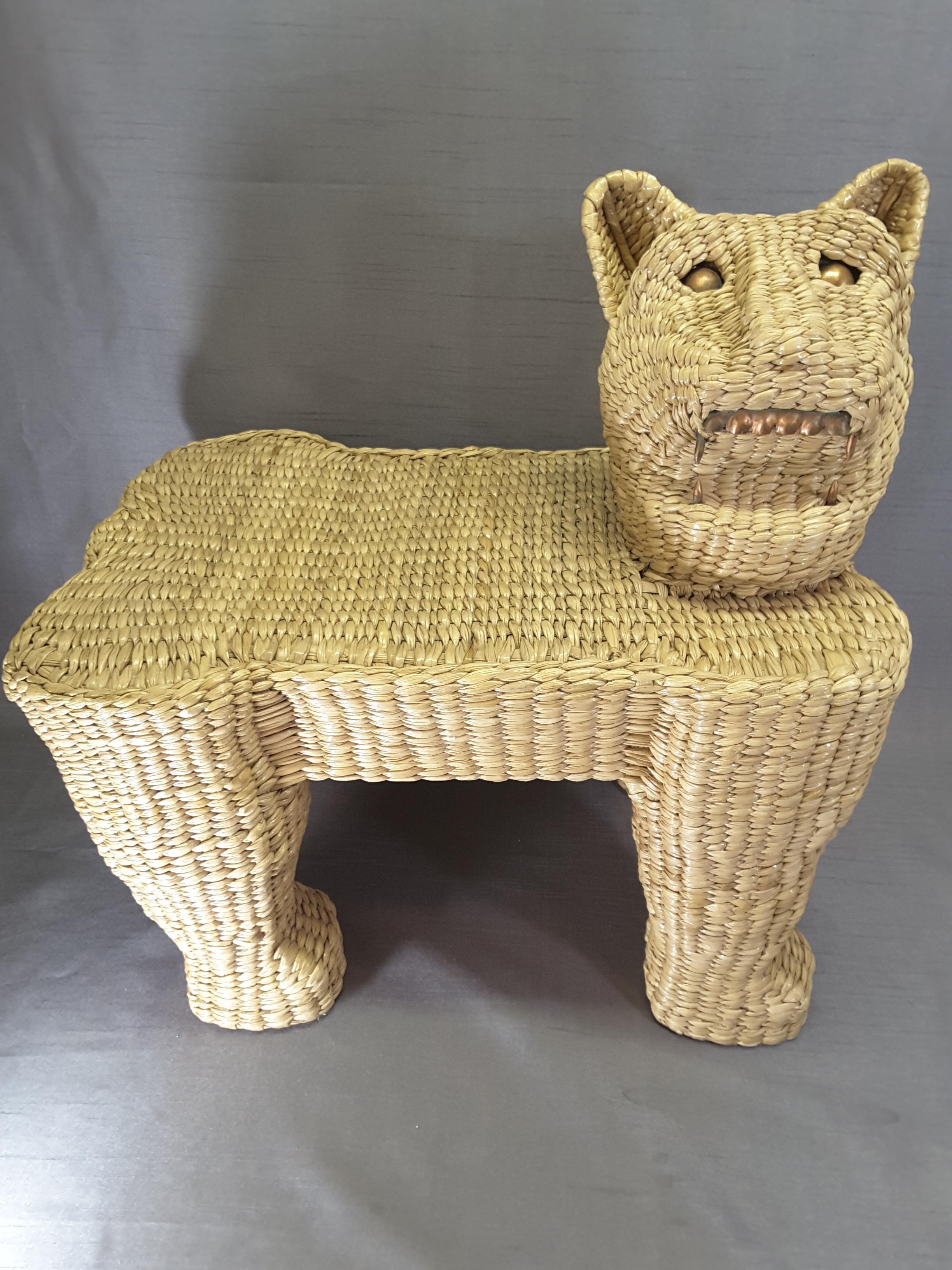Mario Lopez Torres Wicker Panther Stool, Early 1970s For Sale 9