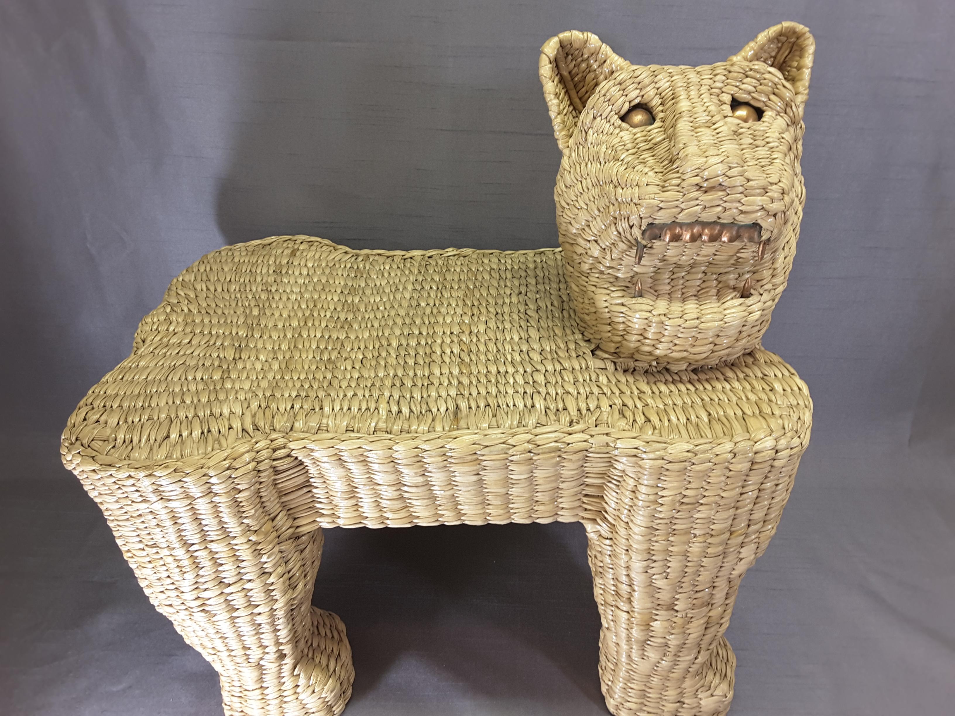 Mid-Century Modern Mario Lopez Torres Wicker Panther Stool, Early 1970s For Sale