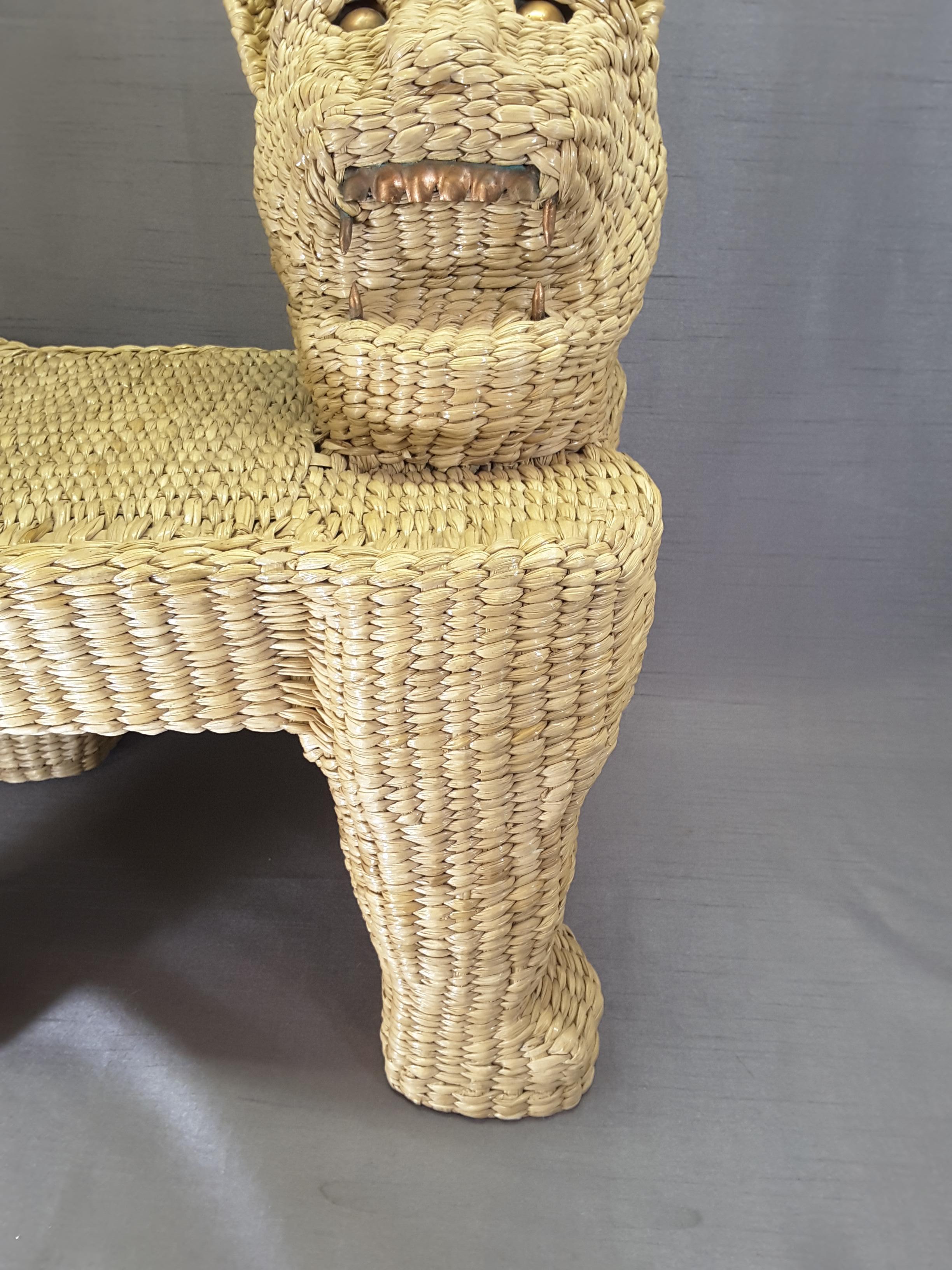 Mexican Mario Lopez Torres Wicker Panther Stool, Early 1970s For Sale