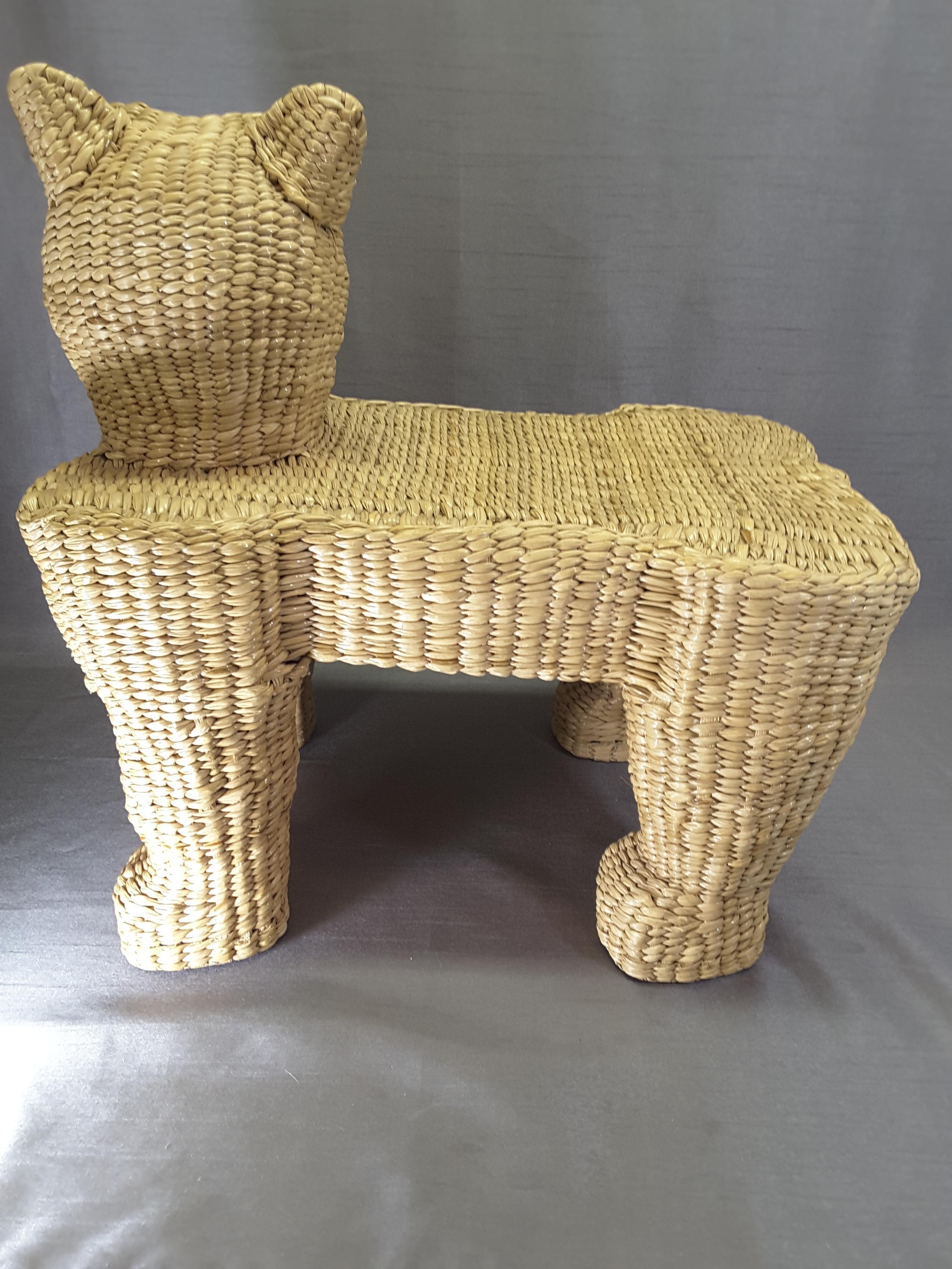 Late 20th Century Mario Lopez Torres Wicker Panther Stool, Early 1970s For Sale