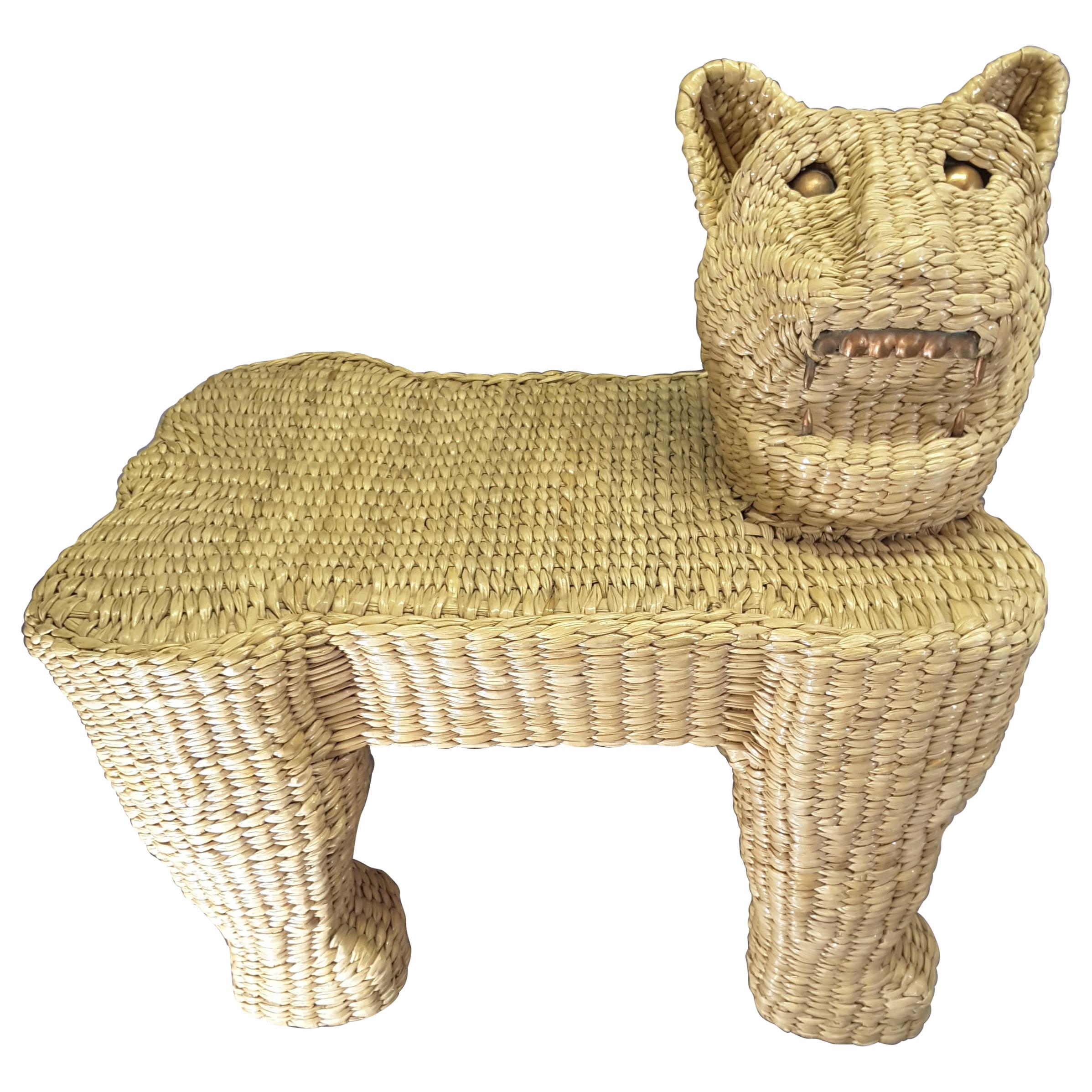 Mario Lopez Torres Wicker Panther Stool, Early 1970s