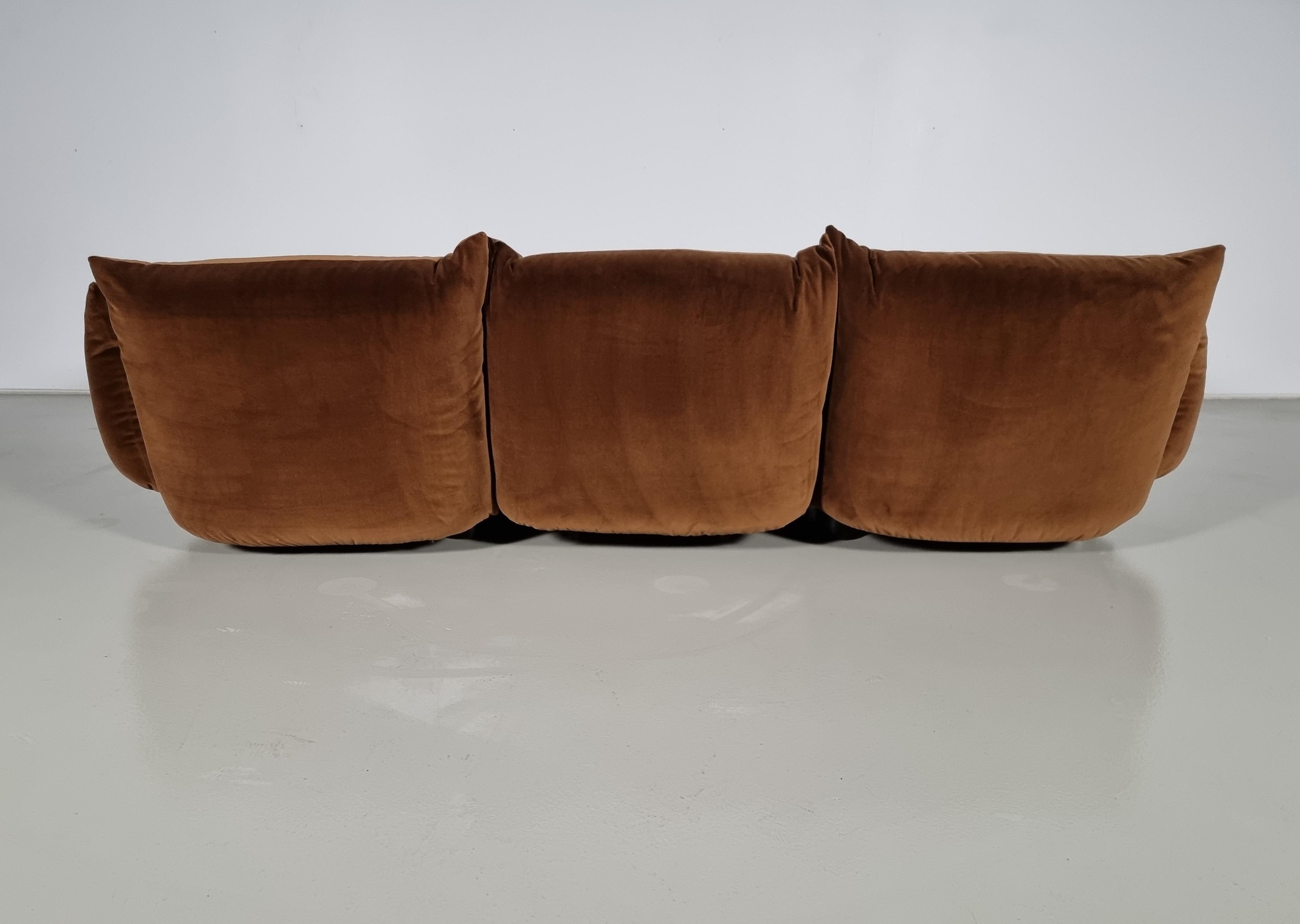 Mario Marenco 3-Seater Sofa in Brown Velvet for Arflex, 1970s 4