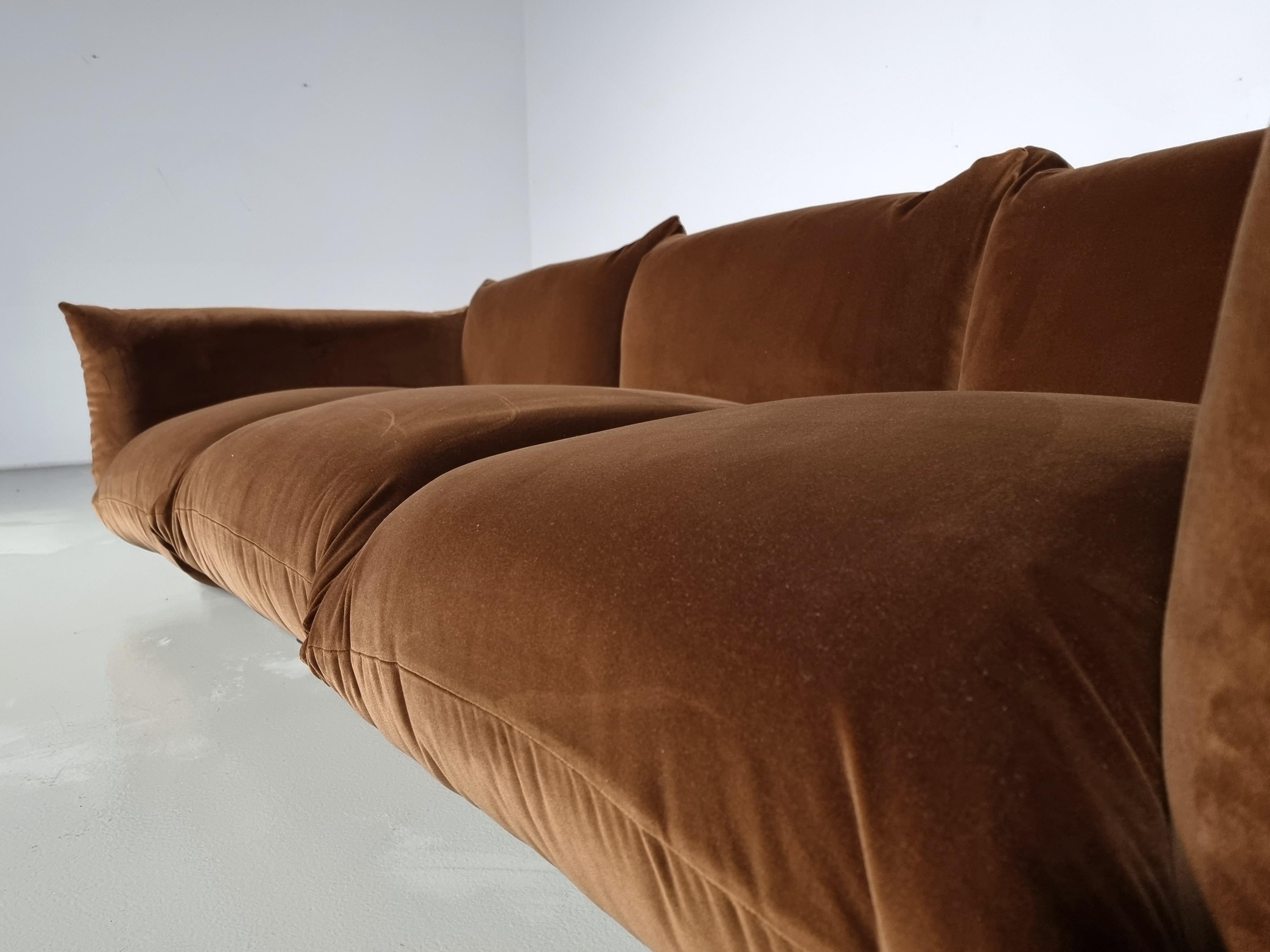 Mario Marenco 3-Seater Sofa in Brown Velvet for Arflex, 1970s 1