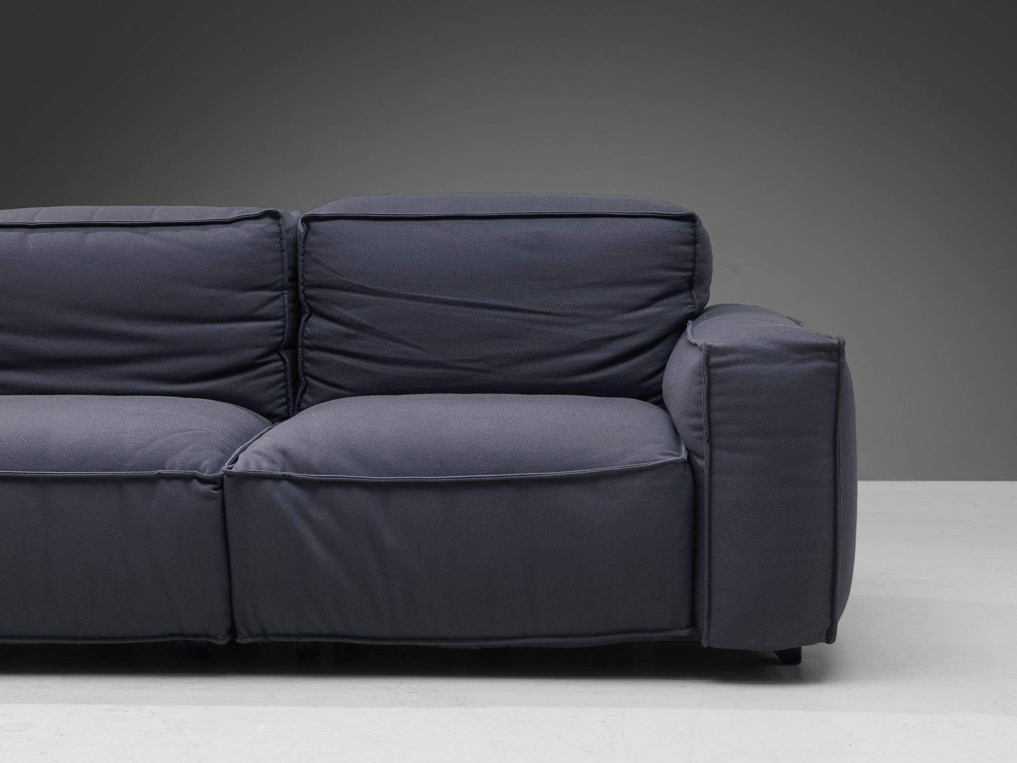 Late 20th Century Mario Marenco for Arflex Four-Seater Sofa in Blue Woolen Upholstery  For Sale