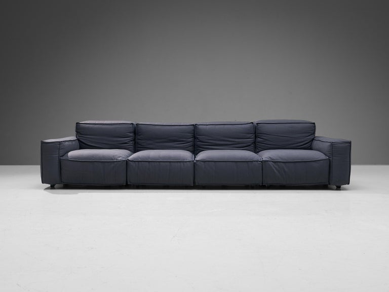 Metal Mario Marenco for Arflex Four-Seater Sofa in Blue Woolen Upholstery For Sale