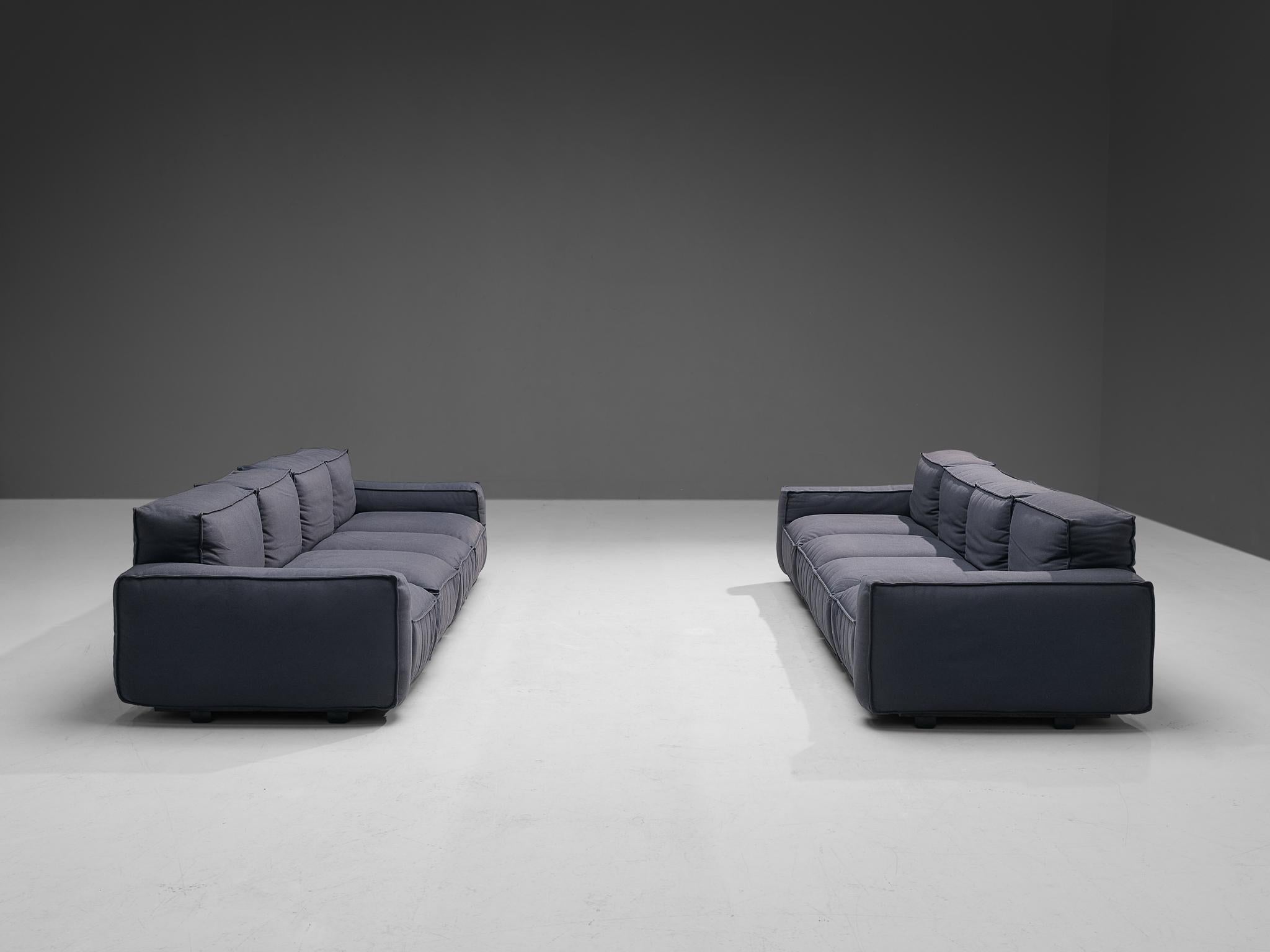 Italian Mario Marenco for Arflex Four-Seater Sofa's in Blue Woolen Upholstery