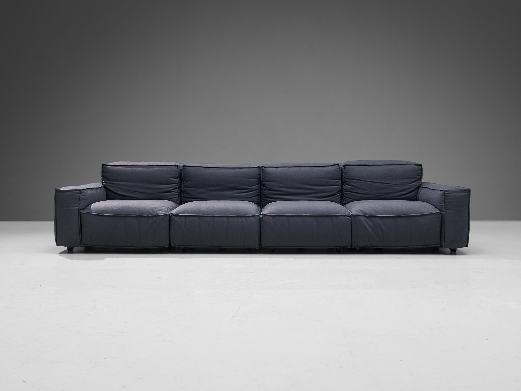 Metal Mario Marenco for Arflex Four-Seater Sofa's in Blue Woolen Upholstery