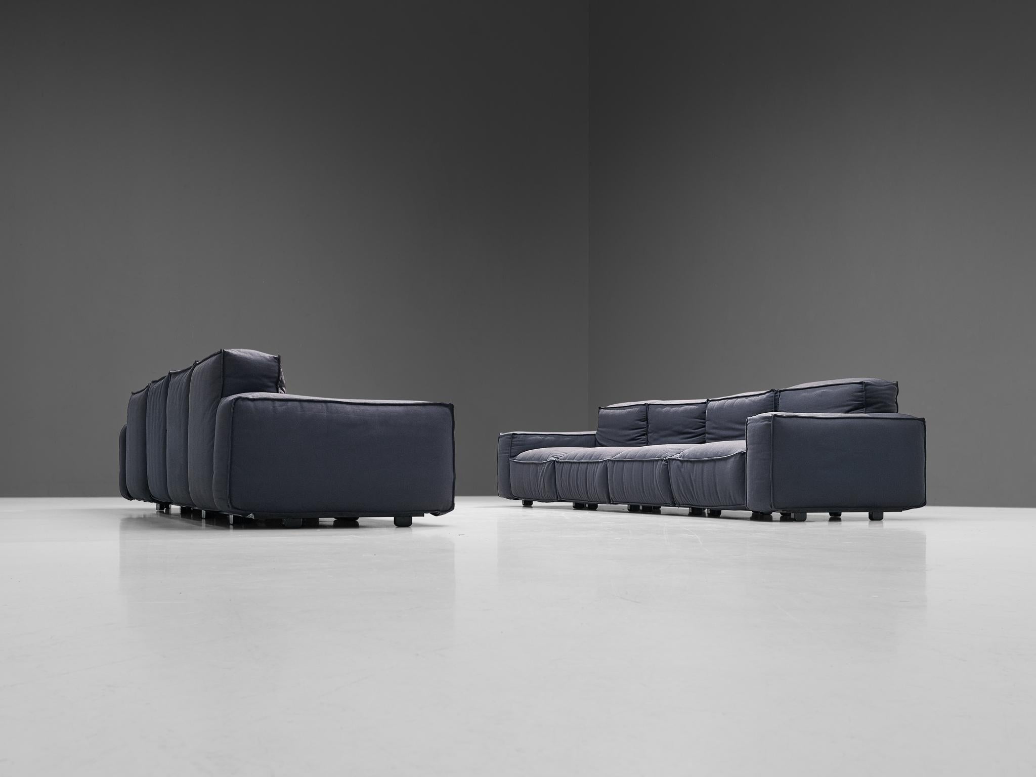 Mario Marenco for Arflex Four-Seater Sofa's in Blue Woolen Upholstery 1