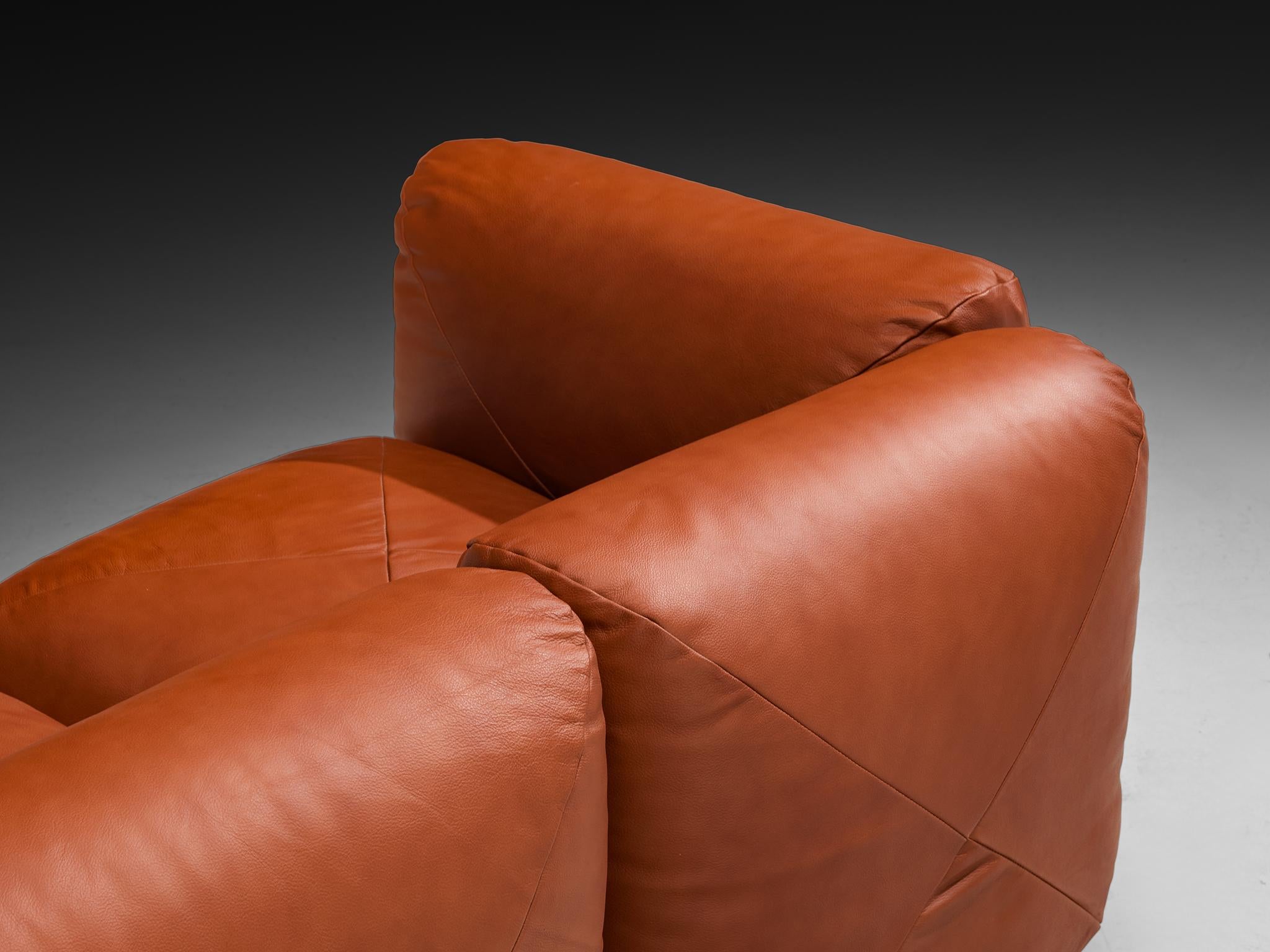 Mario Marenco for Arflex Marius&Marius Sofas in Brownish Red Leather For Sale 4