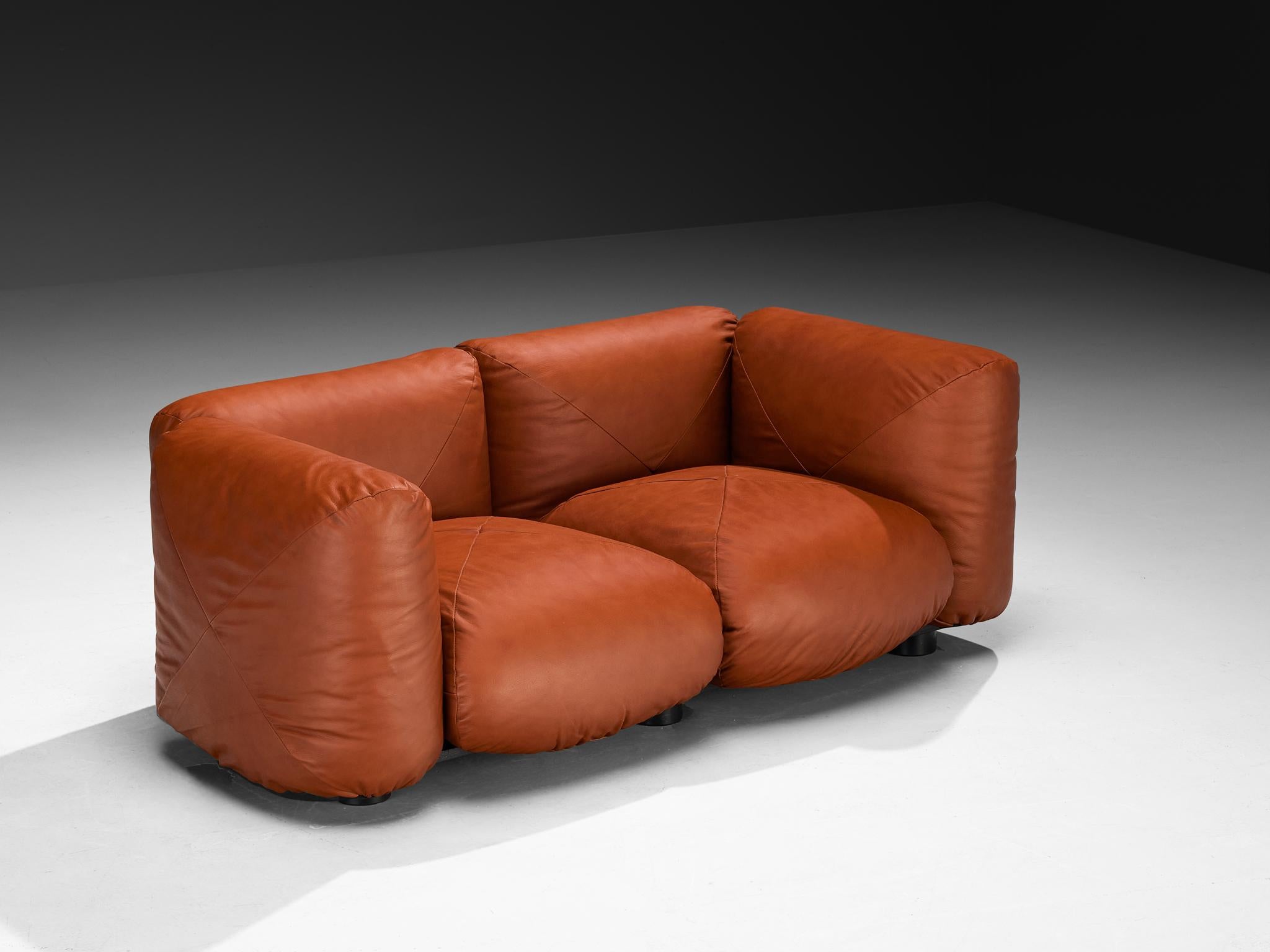 Mario Marenco for Arflex Marius&Marius Sofas in Brownish Red Leather For Sale 5