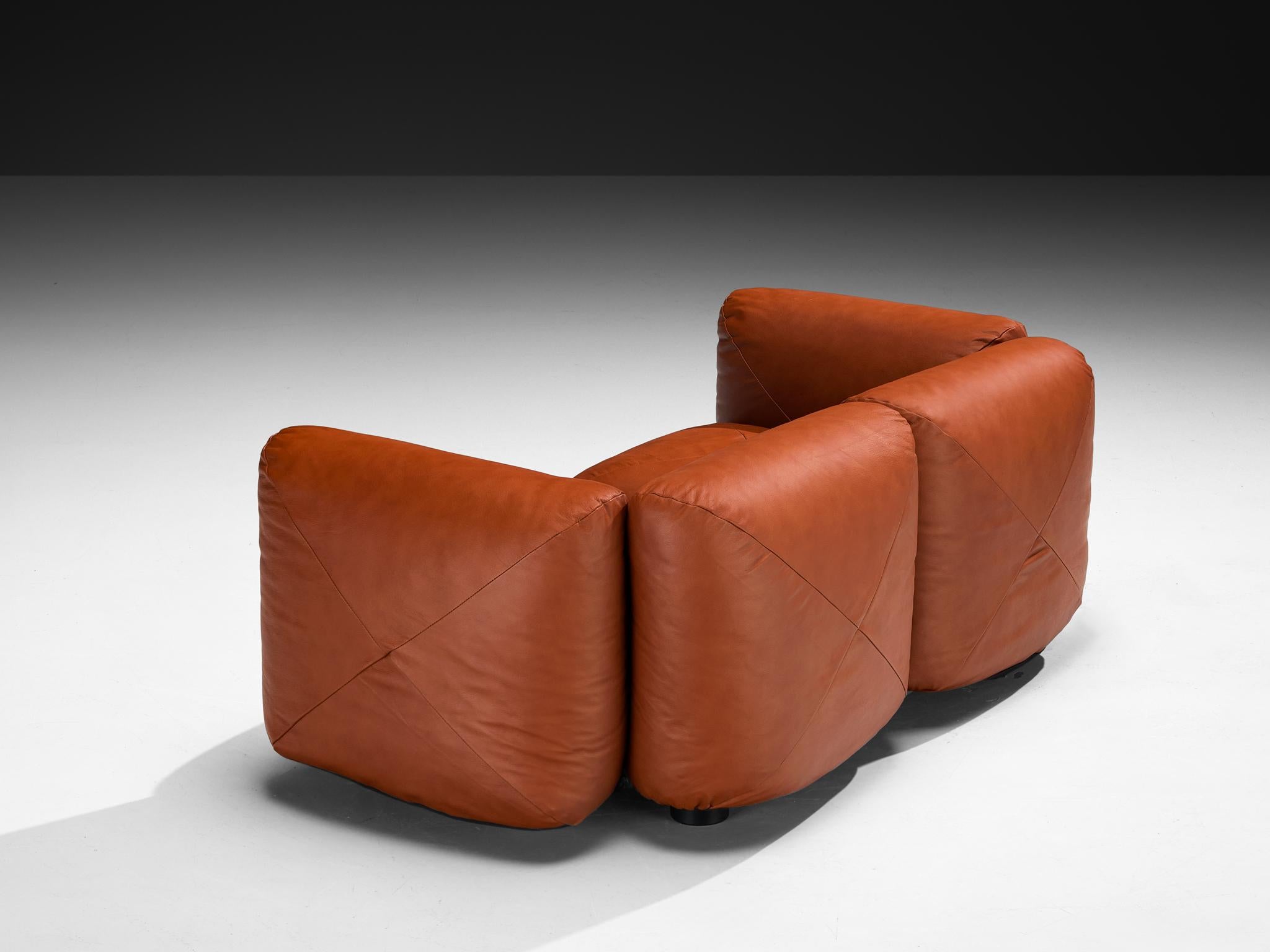 Mario Marenco for Arflex Marius&Marius Sofas in Brownish Red Leather For Sale 6