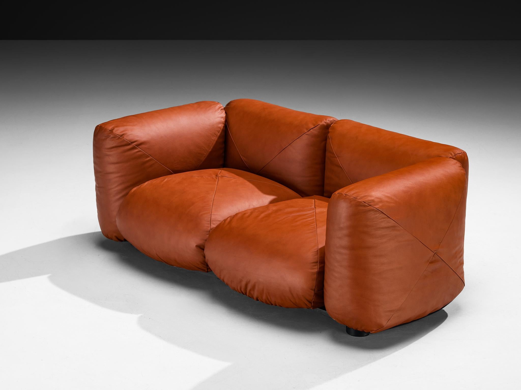 Mario Marenco for Arflex Marius&Marius Sofas in Brownish Red Leather For Sale 3