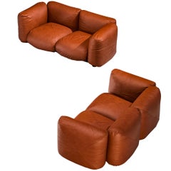 Mario Marenco for Arflex Marius&Marius Sofas in Brownish Red Leather