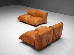 Mario Marenco for Arflex Pair of Sectional Two Seat Sofas in Cognac Leather