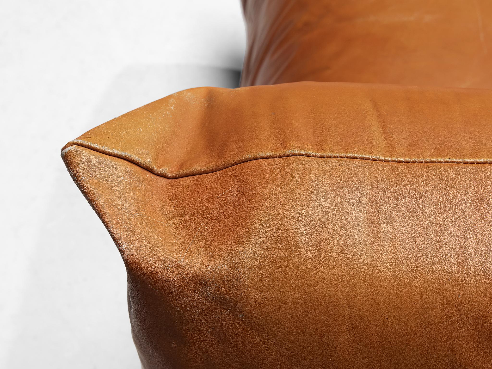 Late 20th Century Mario Marenco for Arflex Pair of Sectional Two Seat Sofas in Cognac Leather