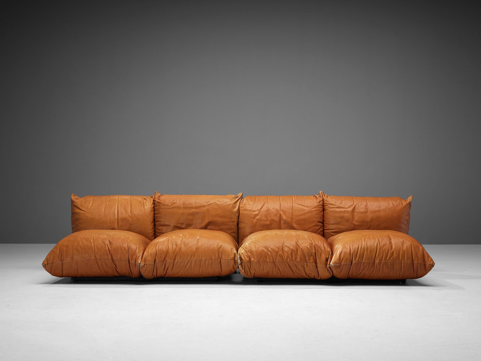 Mid-Century Modern Mario Marenco for Arflex Sectional Sofa in Cognac Leather