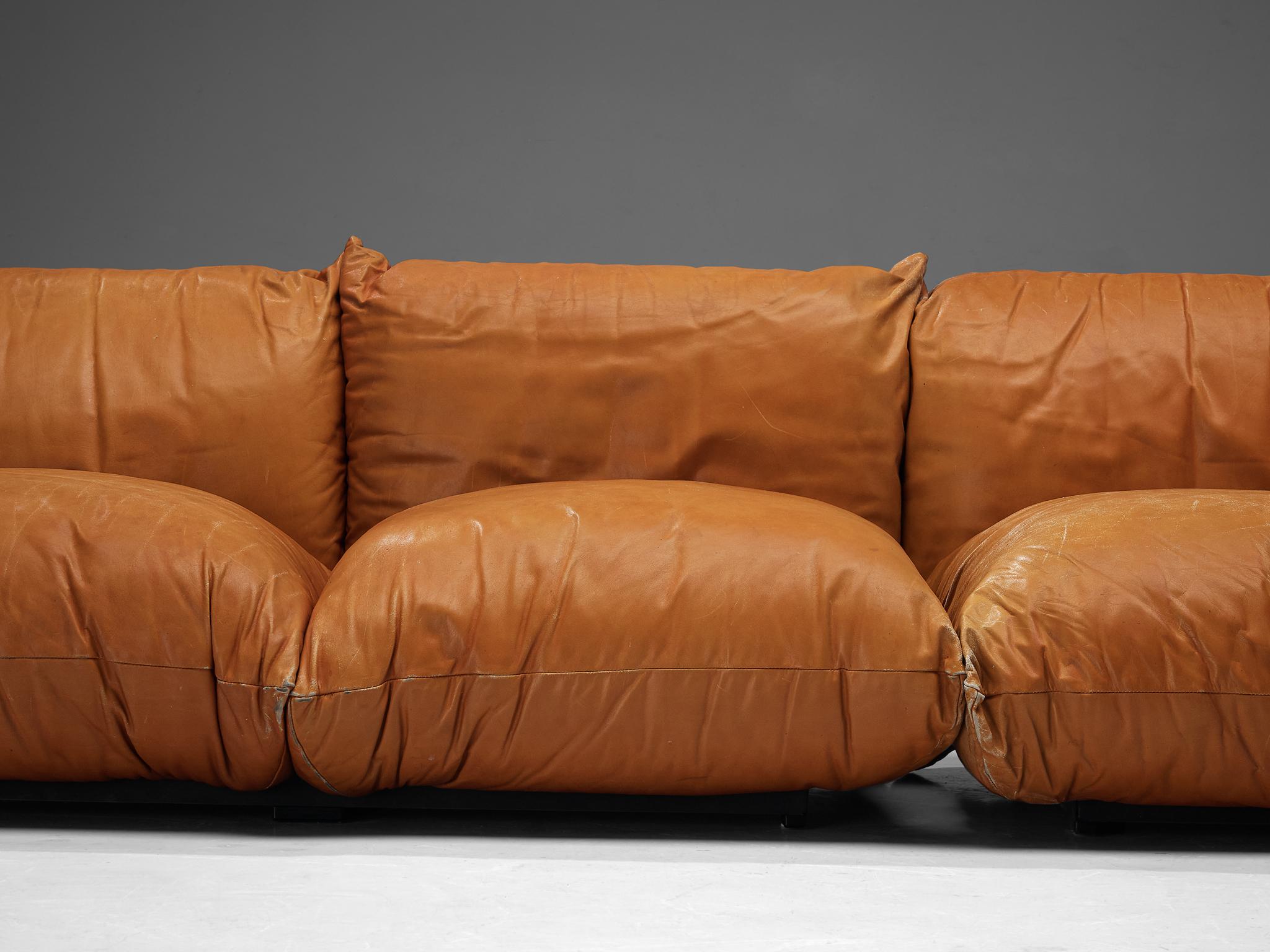 Italian Mario Marenco for Arflex Sectional Sofa in Cognac Leather