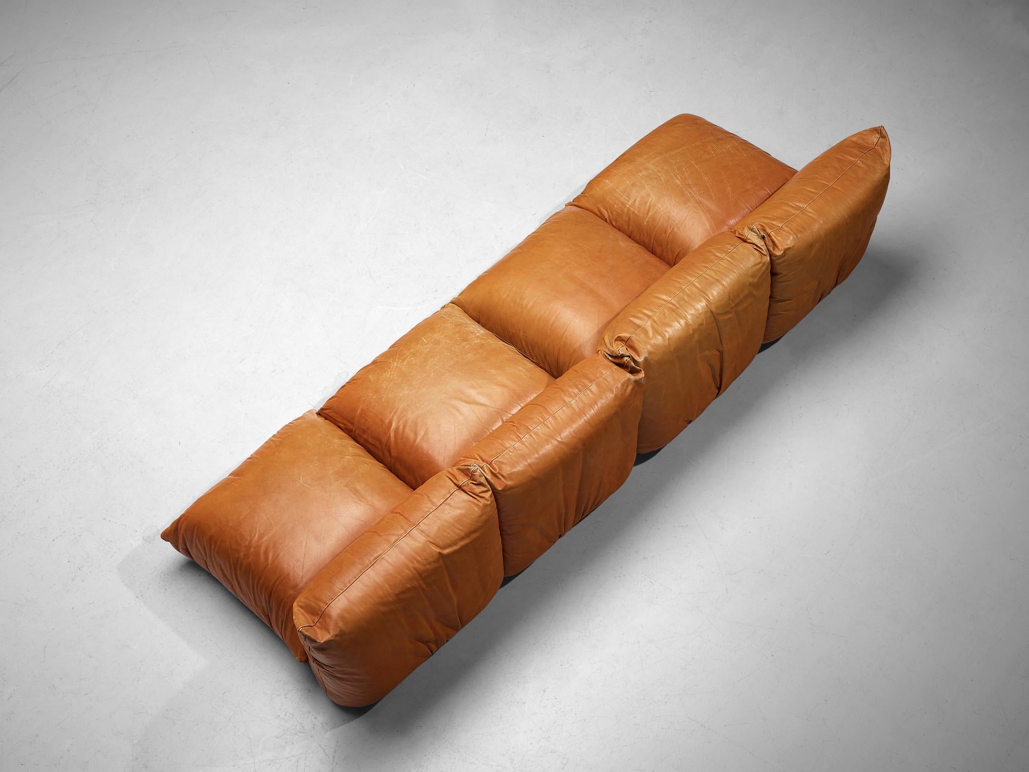 Late 20th Century Mario Marenco for Arflex Sectional Sofa in Cognac Leather