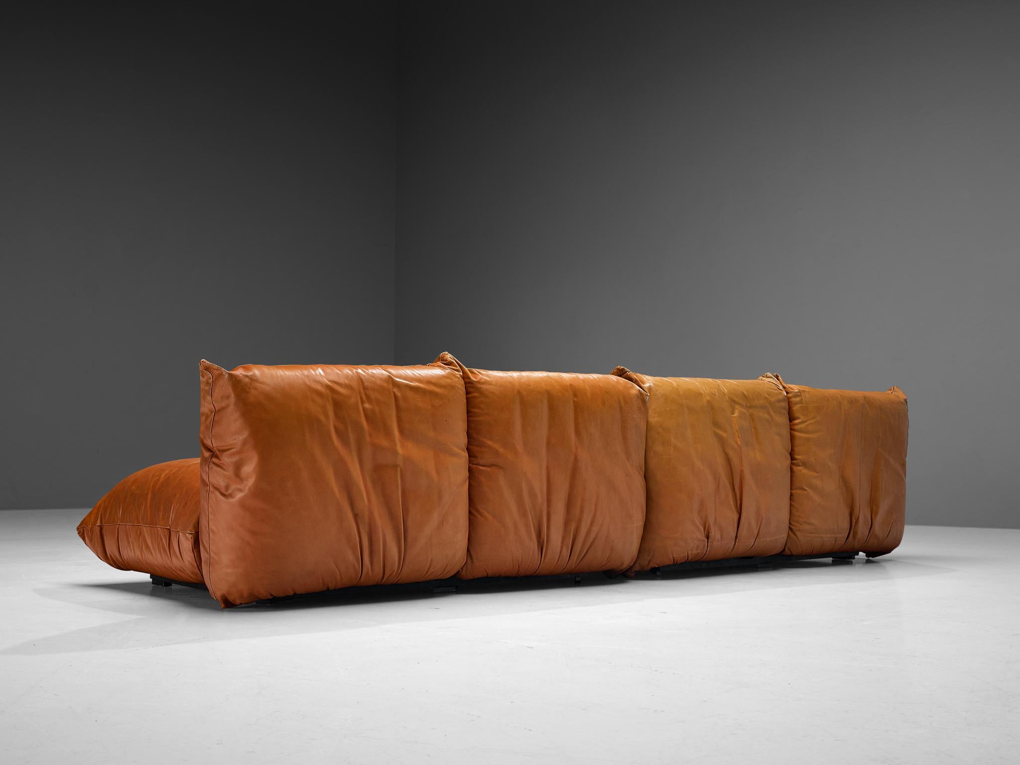 Mario Marenco for Arflex Sectional Sofa in Cognac Leather 1