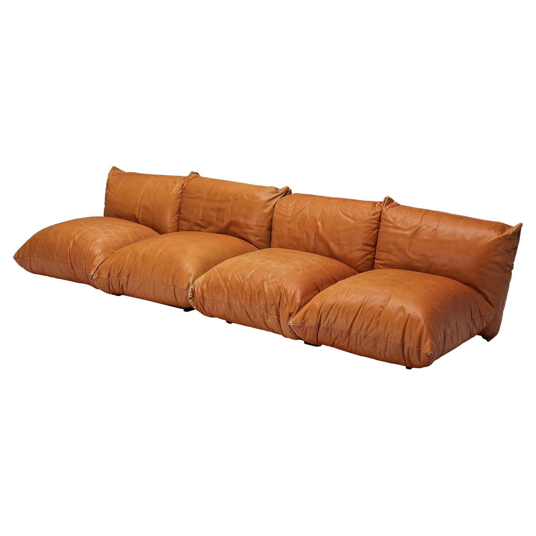 Mario Marenco for Arflex Sectional Sofa in Cognac Leather