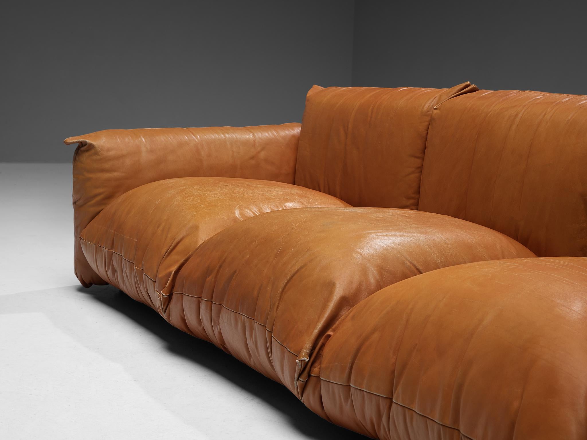 Mid-Century Modern Mario Marenco for Arflex Sofa in Cognac Leather 