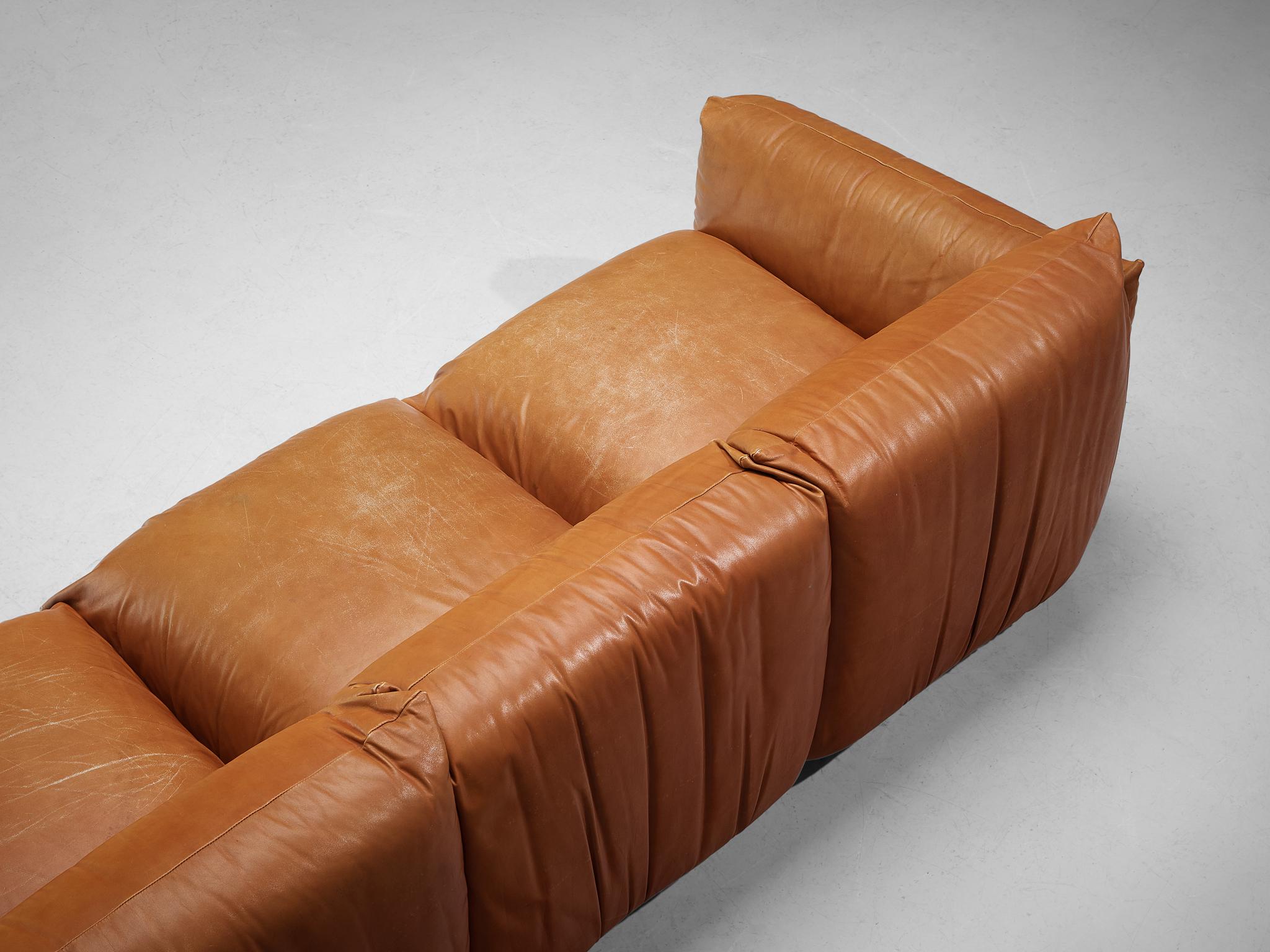 Italian Mario Marenco for Arflex Sofa in Cognac Leather 