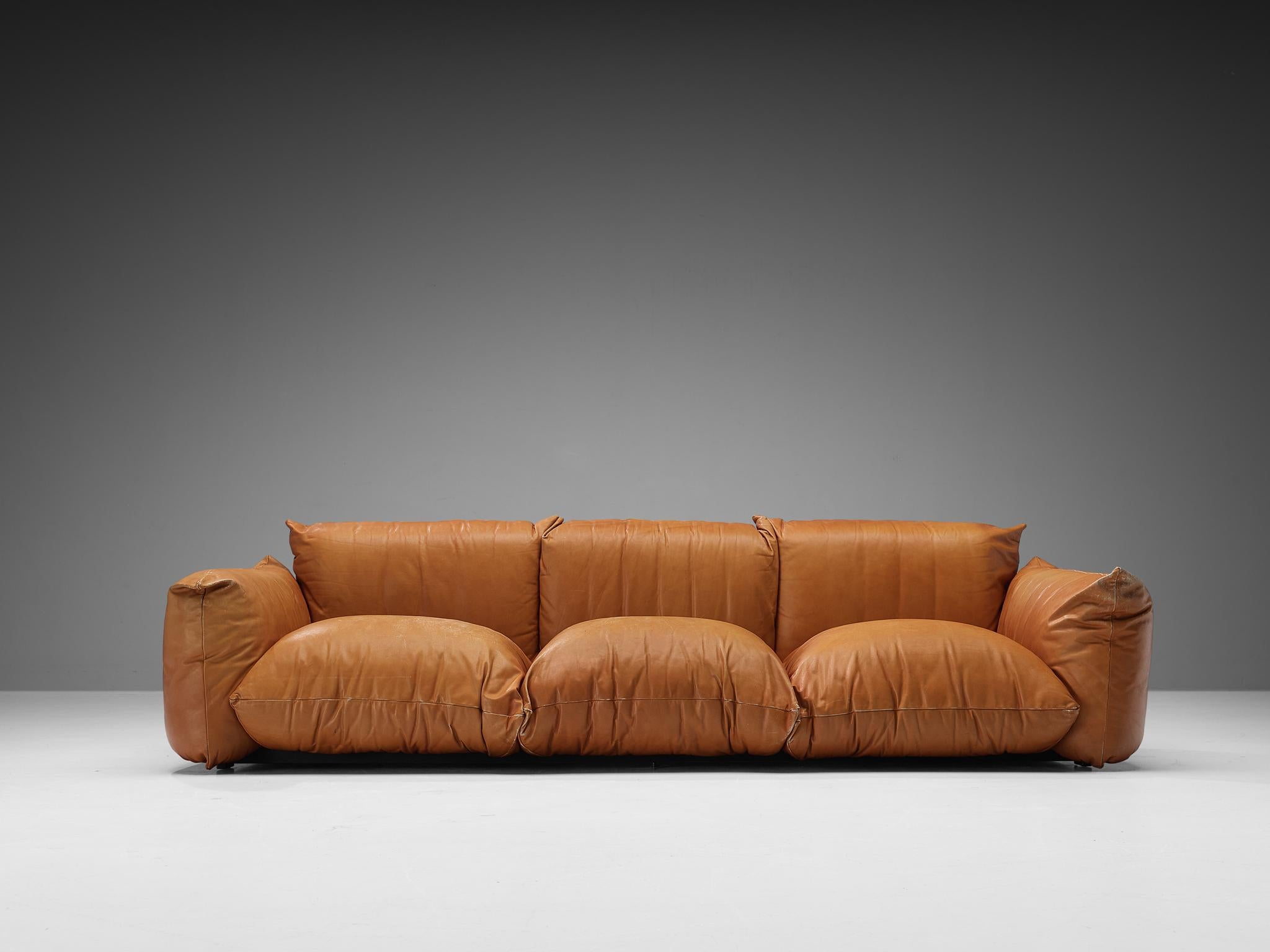 Mario Marenco for Arflex Sofa in Cognac Leather  In Good Condition In Waalwijk, NL