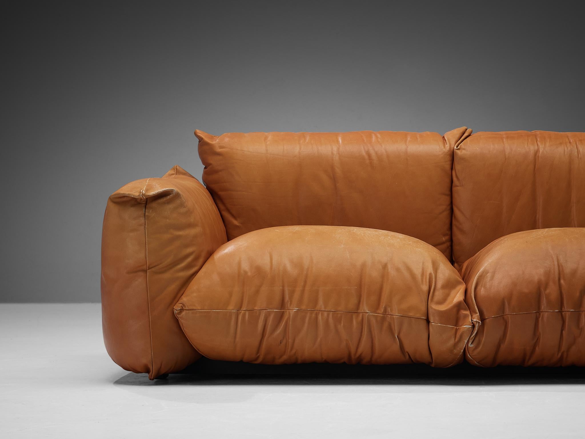 Mid-Century Modern Mario Marenco for Arflex Sofa in Cognac Leather