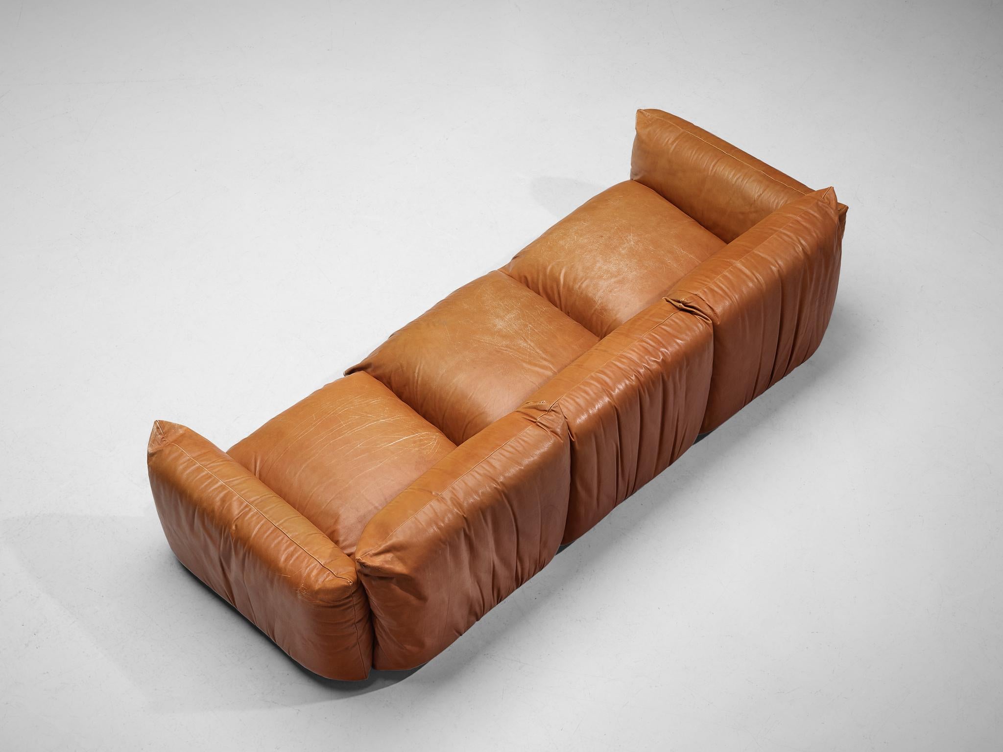 Mario Marenco for Arflex Sofa in Cognac Leather In Good Condition In Waalwijk, NL