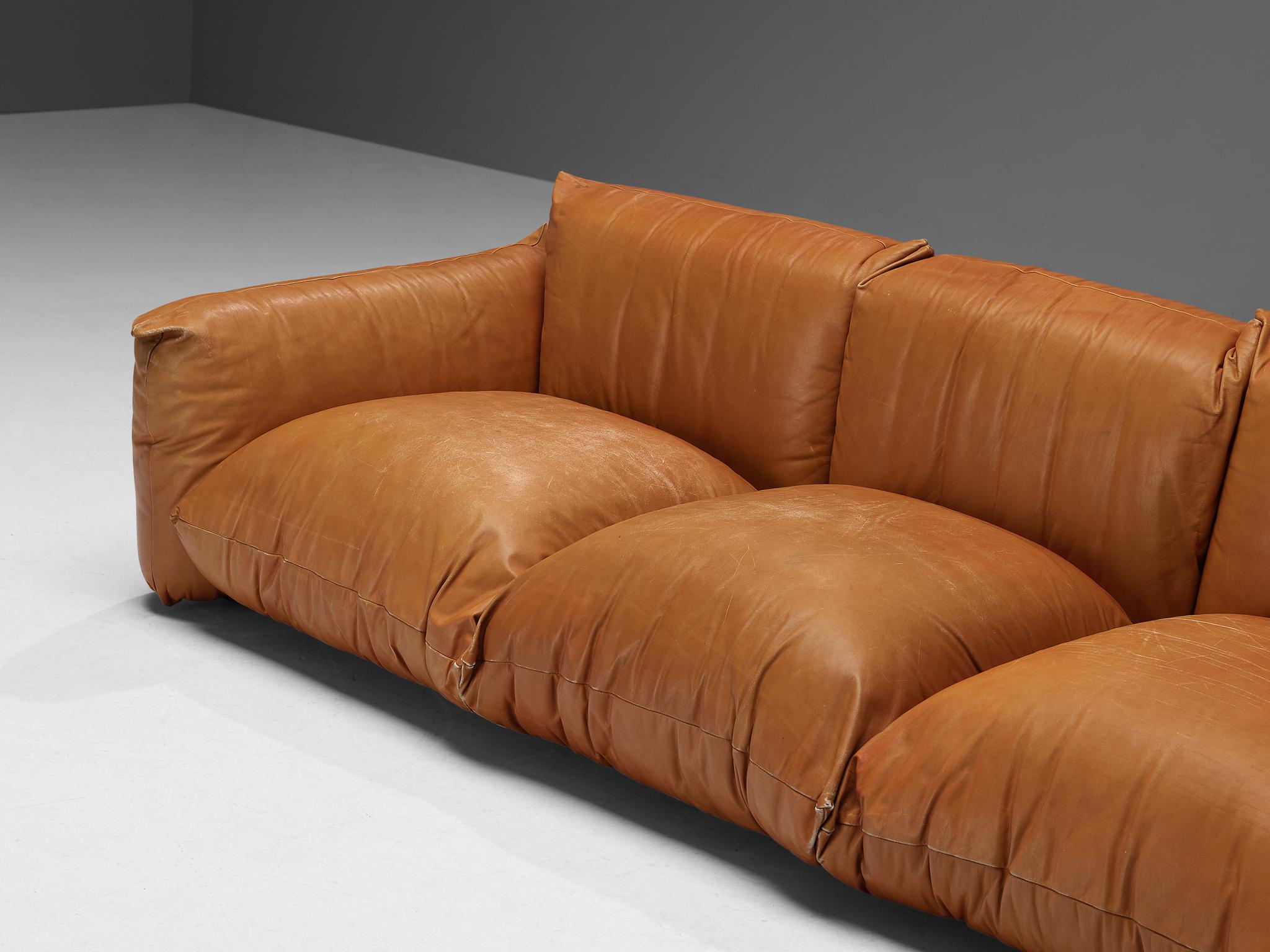 Late 20th Century Mario Marenco for Arflex Sofa in Cognac Leather