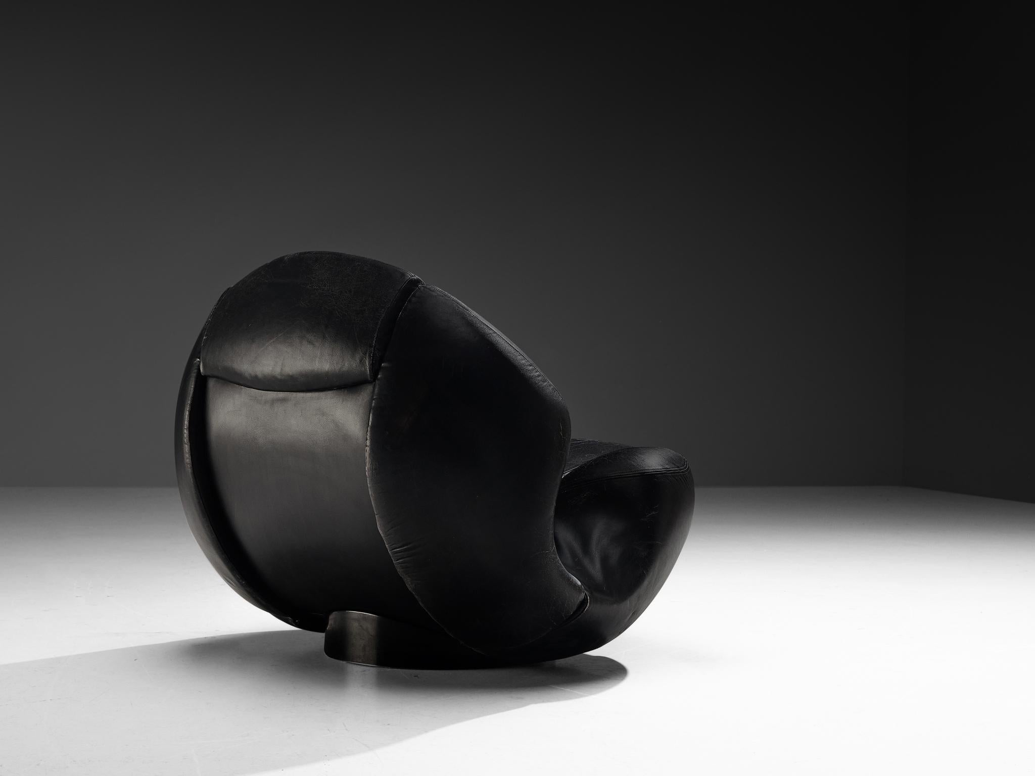 Mario Marenco für Comfortline 'Nova' Loungesessel aus schwarzem Leder im Angebot 5