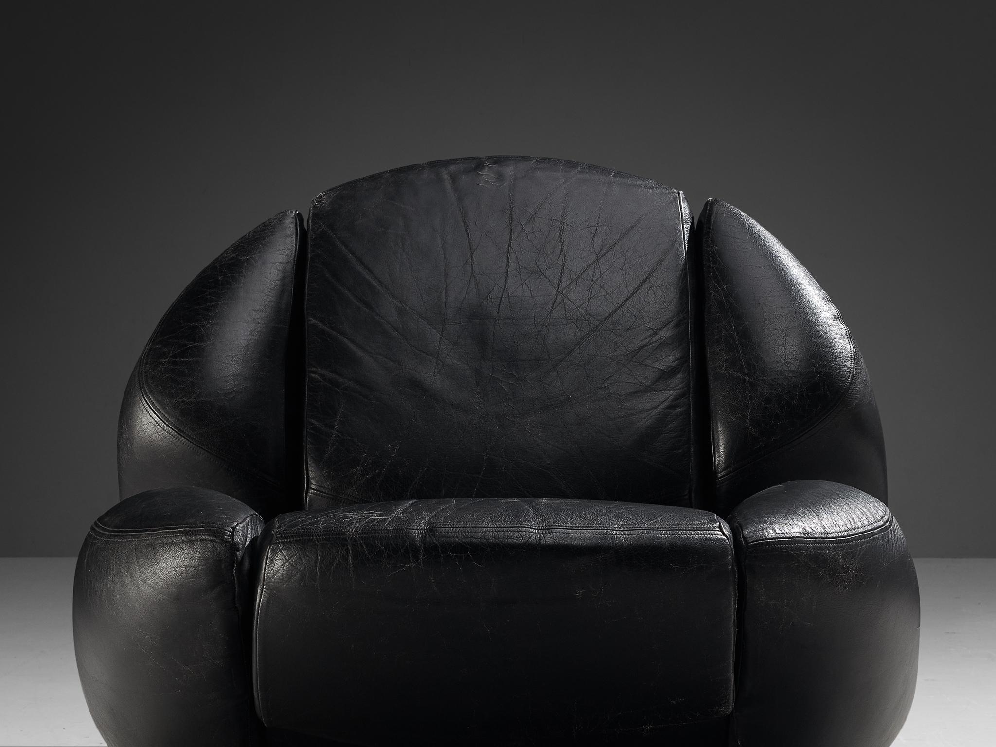 Mario Marenco für Comfortline 'Nova' Loungesessel aus schwarzem Leder  im Angebot 3