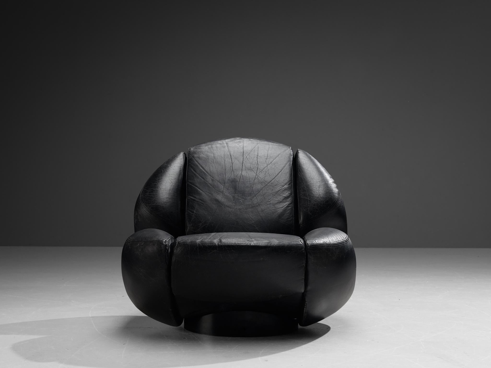 Mario Marenco für Comfortline 'Nova' Loungesessel aus schwarzem Leder  im Angebot 4