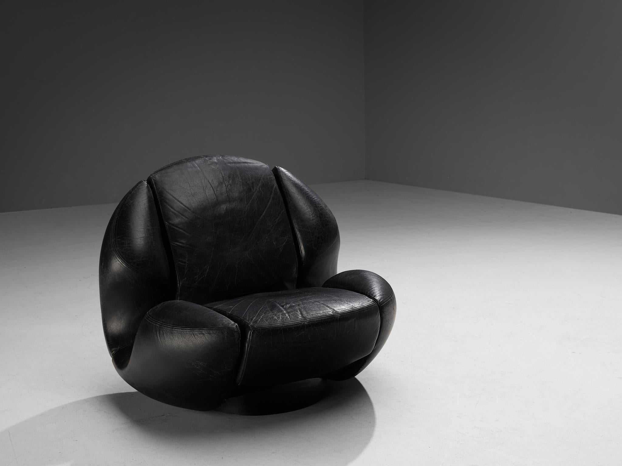 Mario Marenco für Comfortline 'Nova' Loungesessel aus schwarzem Leder  im Angebot 7