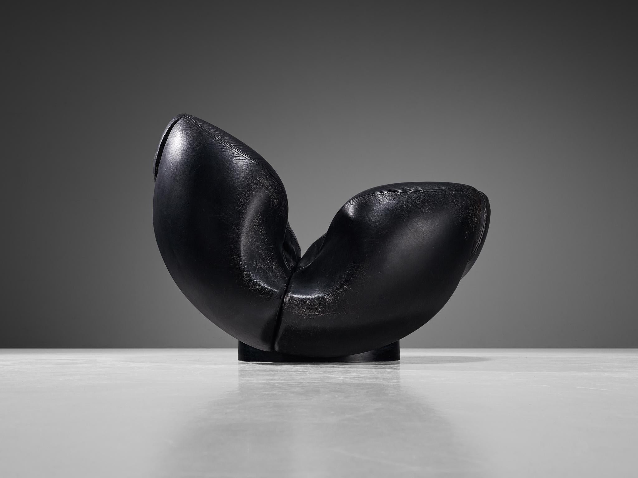 Italian Mario Marenco for Comfortline 'Nova' Lounge Chair in Black Leather  For Sale