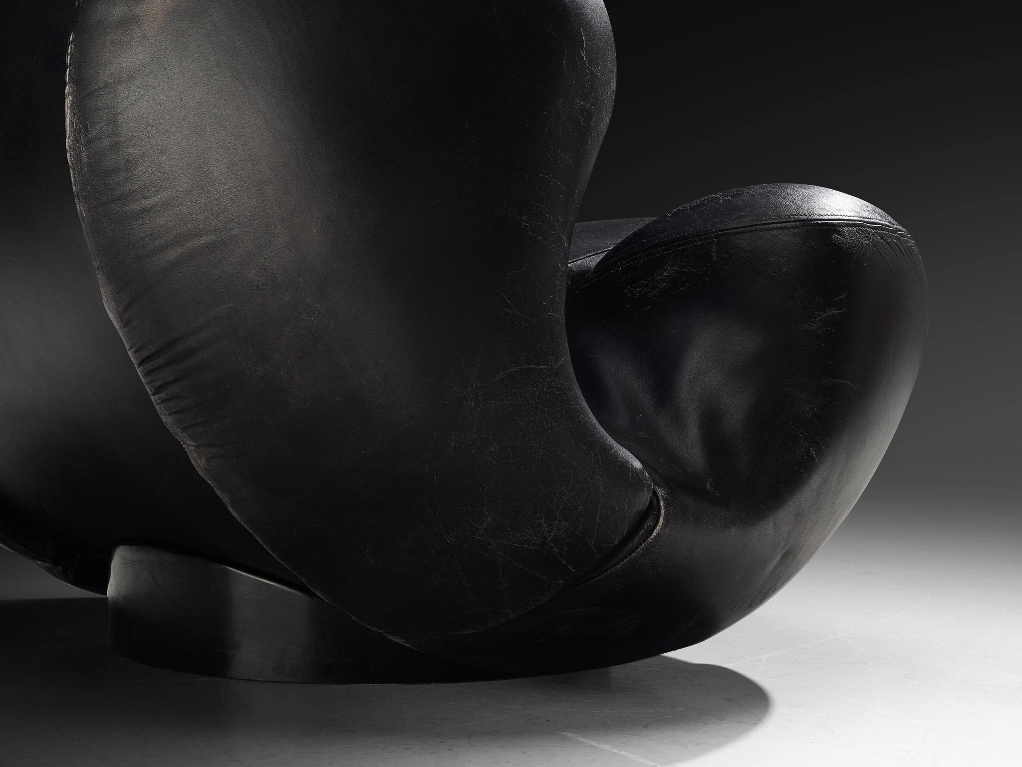 Mario Marenco für Comfortline 'Nova' Loungesessel aus schwarzem Leder (Italienisch) im Angebot