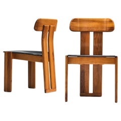Mario Marenco for Mobil Girgi Pair of Dining Chairs in Walnut and Leather
