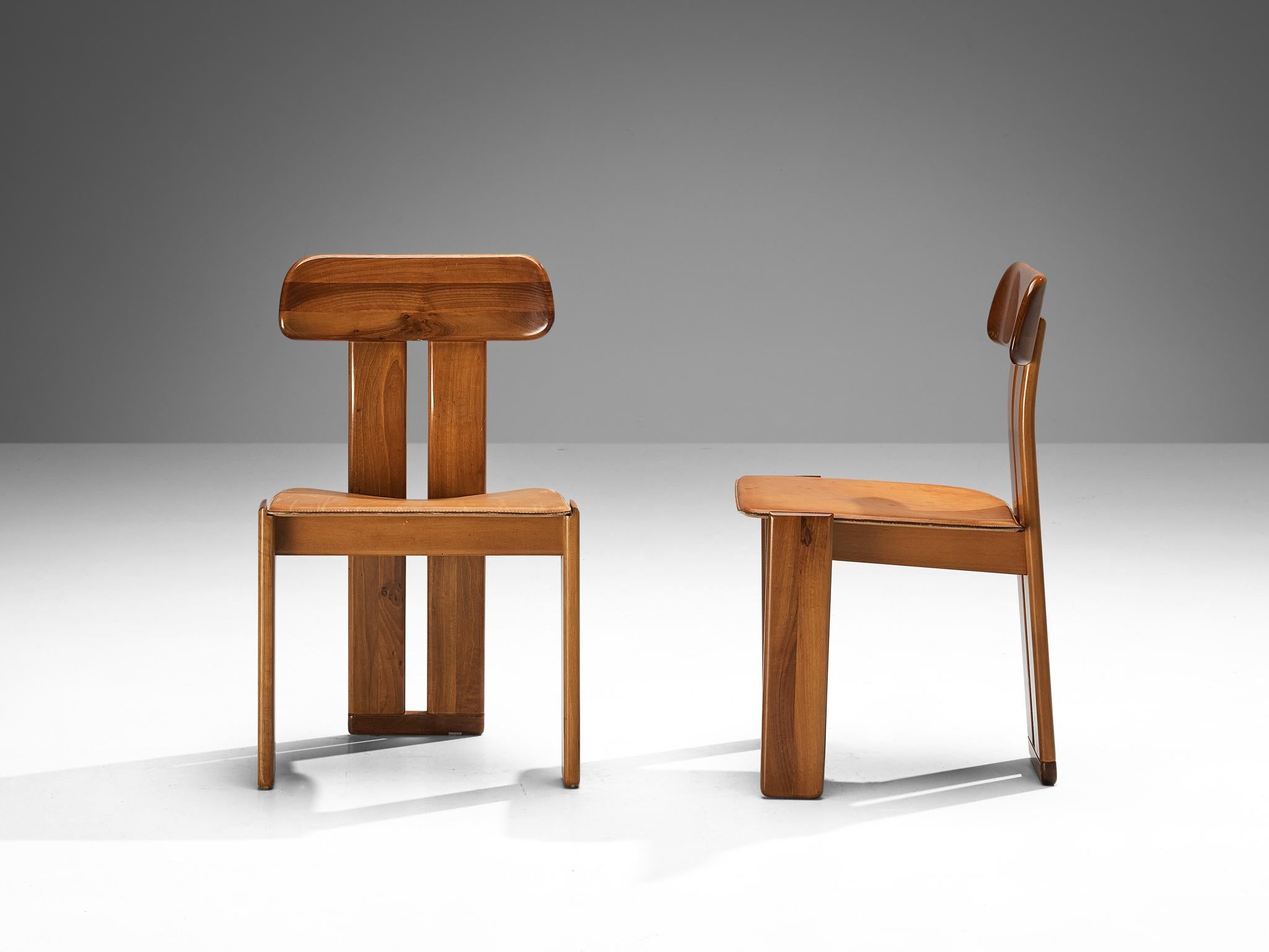 Mario Marenco for Mobil Girgi 'Sapporo' Pair of Dining Chairs in Walnut  2