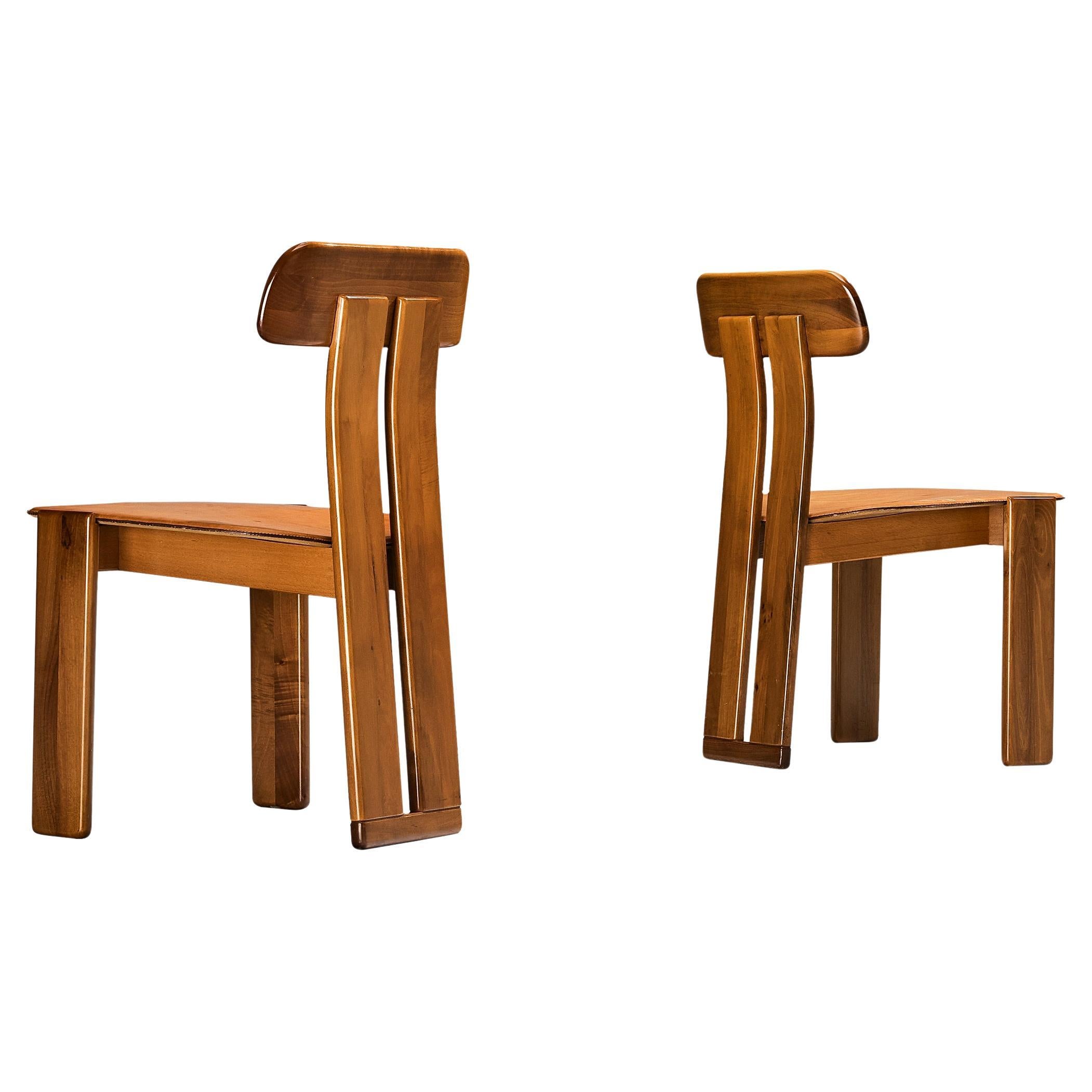 Mario Marenco for Mobil Girgi 'Sapporo' Pair of Dining Chairs in Walnut 