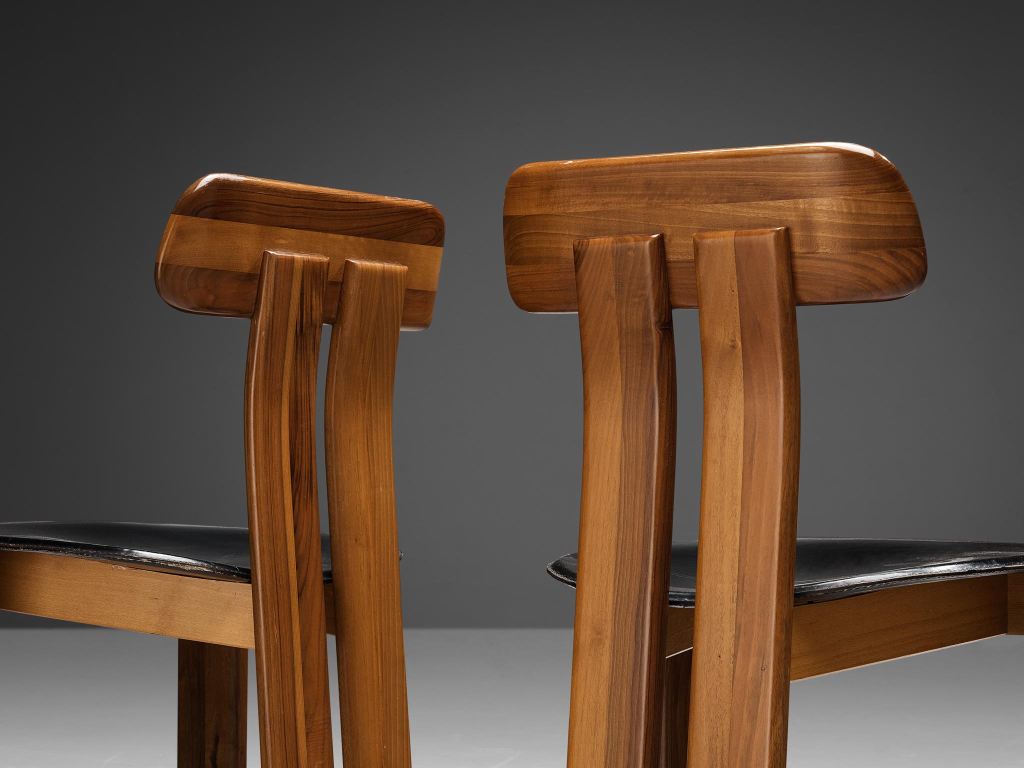 Mid-Century Modern Mario Marenco for Mobil Girgi Set of Four Dining Chairs in Walnut and Leather