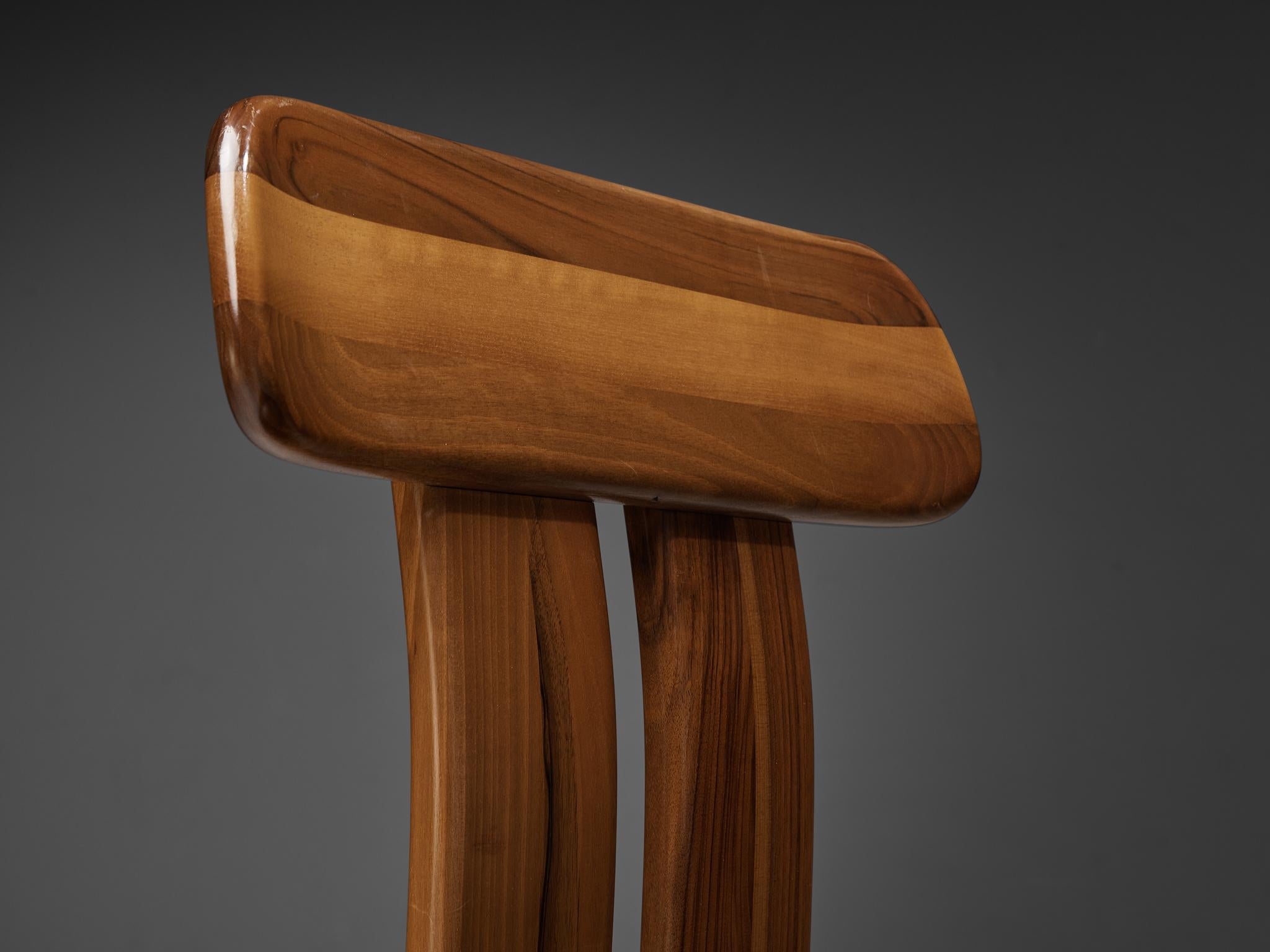 Late 20th Century Mario Marenco for Mobil Girgi Set of Four Dining Chairs in Walnut and Leather