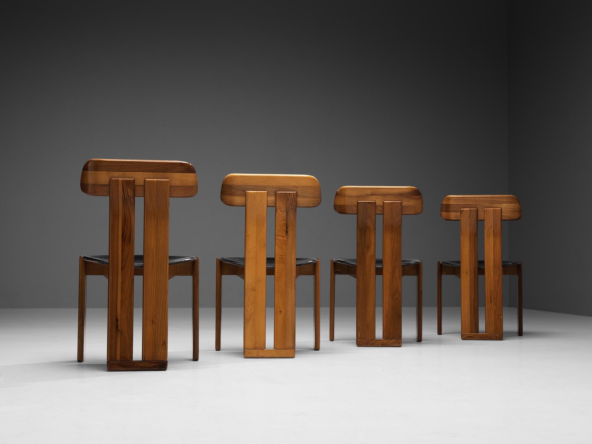 Mario Marenco for Mobil Girgi Set of Four Dining Chairs in Walnut and Leather 1