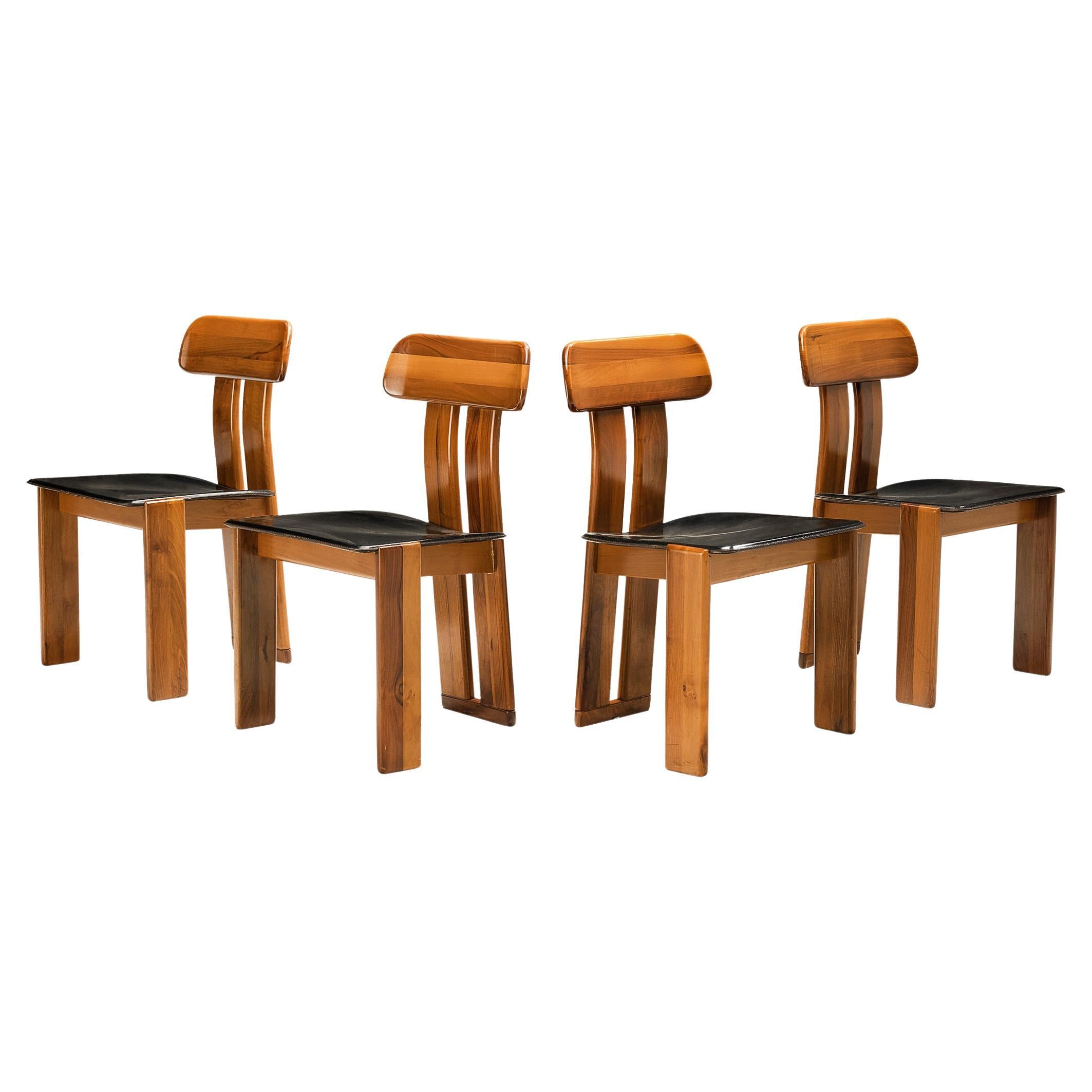 Mario Marenco for Mobil Girgi Set of Four Dining Chairs in Walnut and Leather