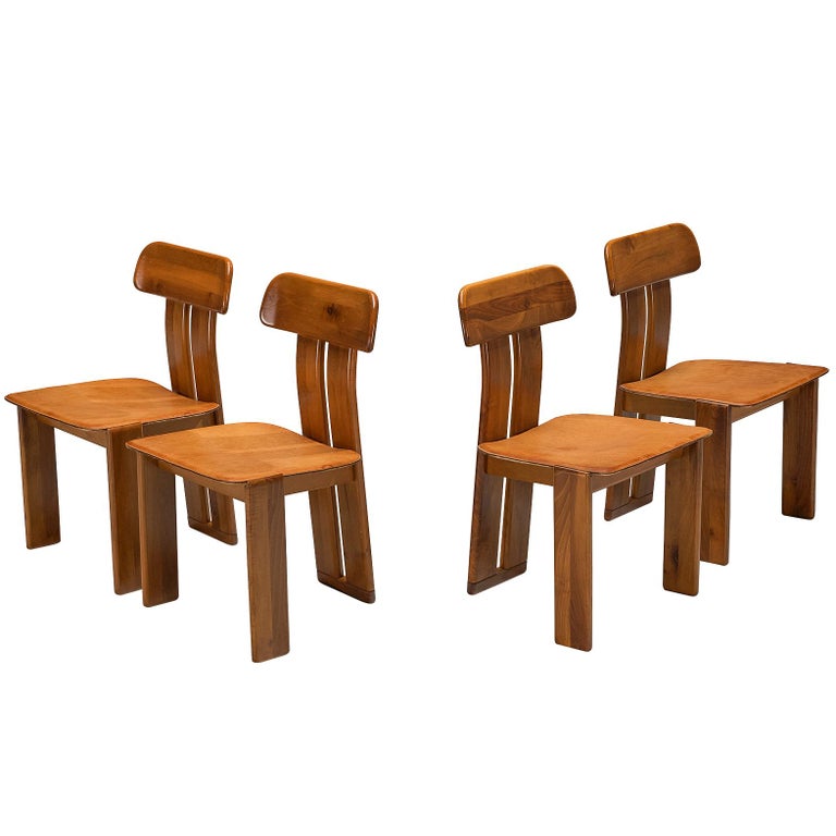 Mario Marenco for Mobil Girgi Set of Four 'Sapporo' Dining Chairs in Walnut