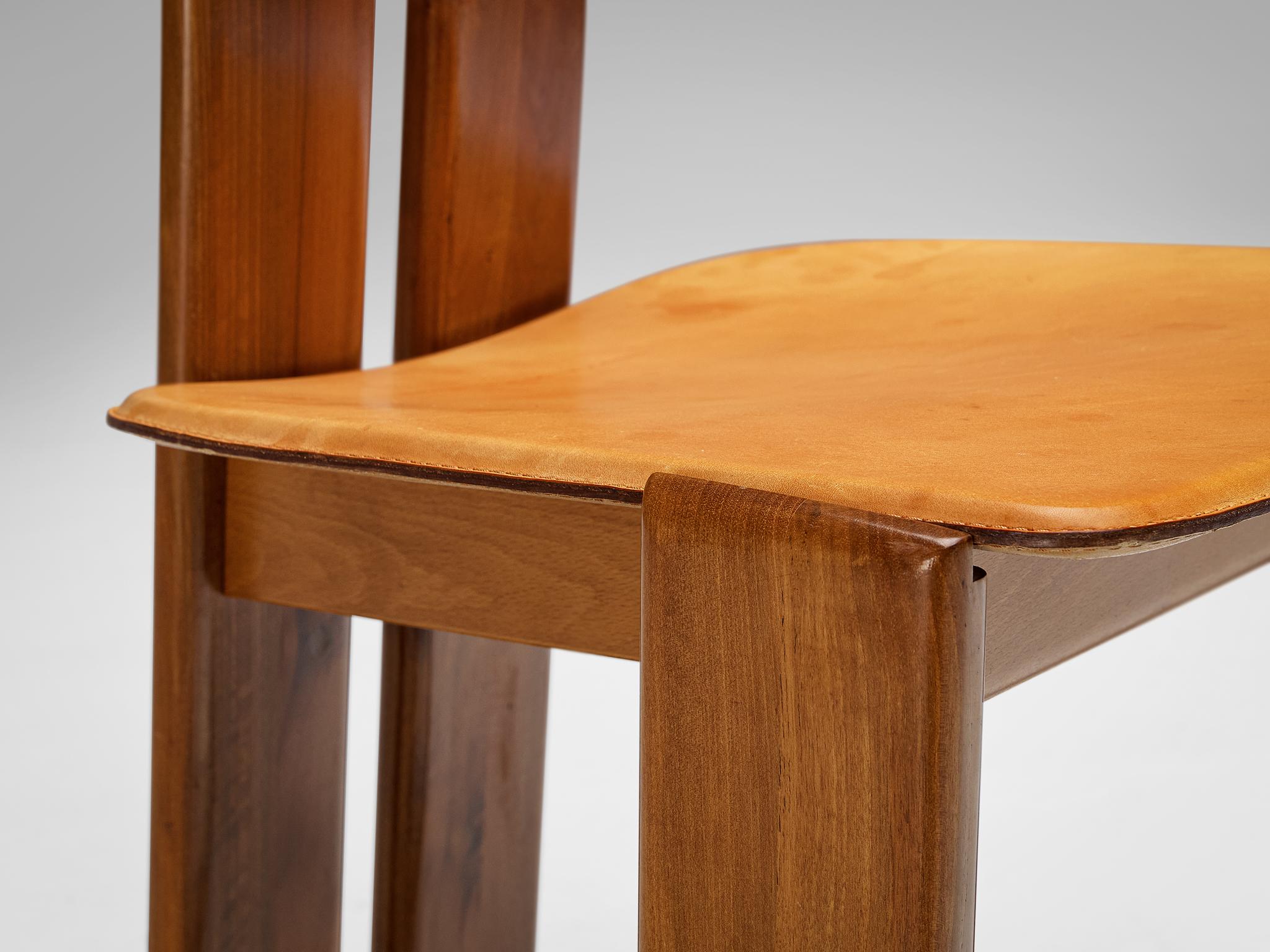 Mario Marenco for Mobil Girgi Set of Six Dining Chairs in Walnut and Leather 6
