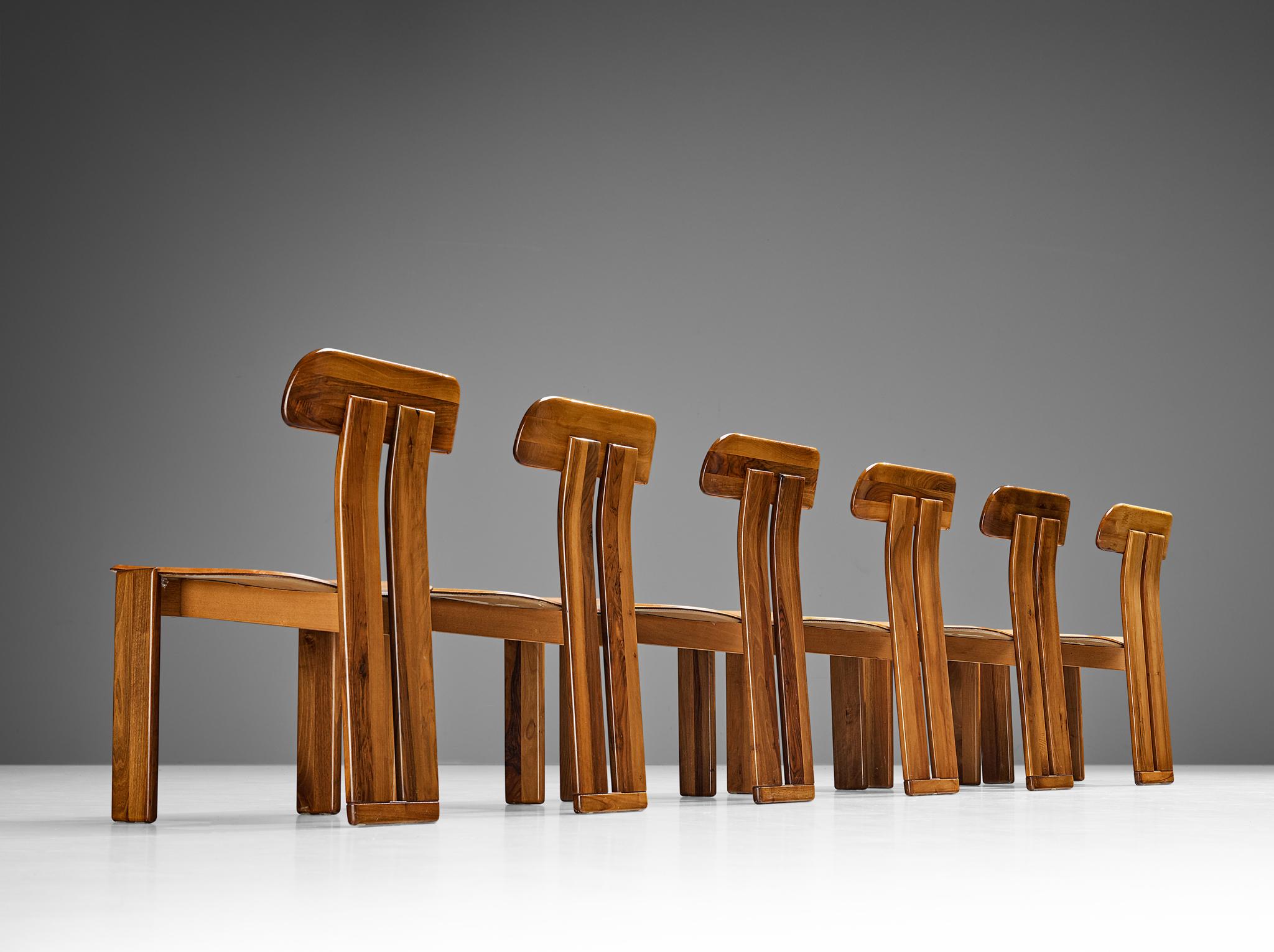 Italian Mario Marenco for Mobil Girgi Set of Six Dining Chairs in Walnut and Leather