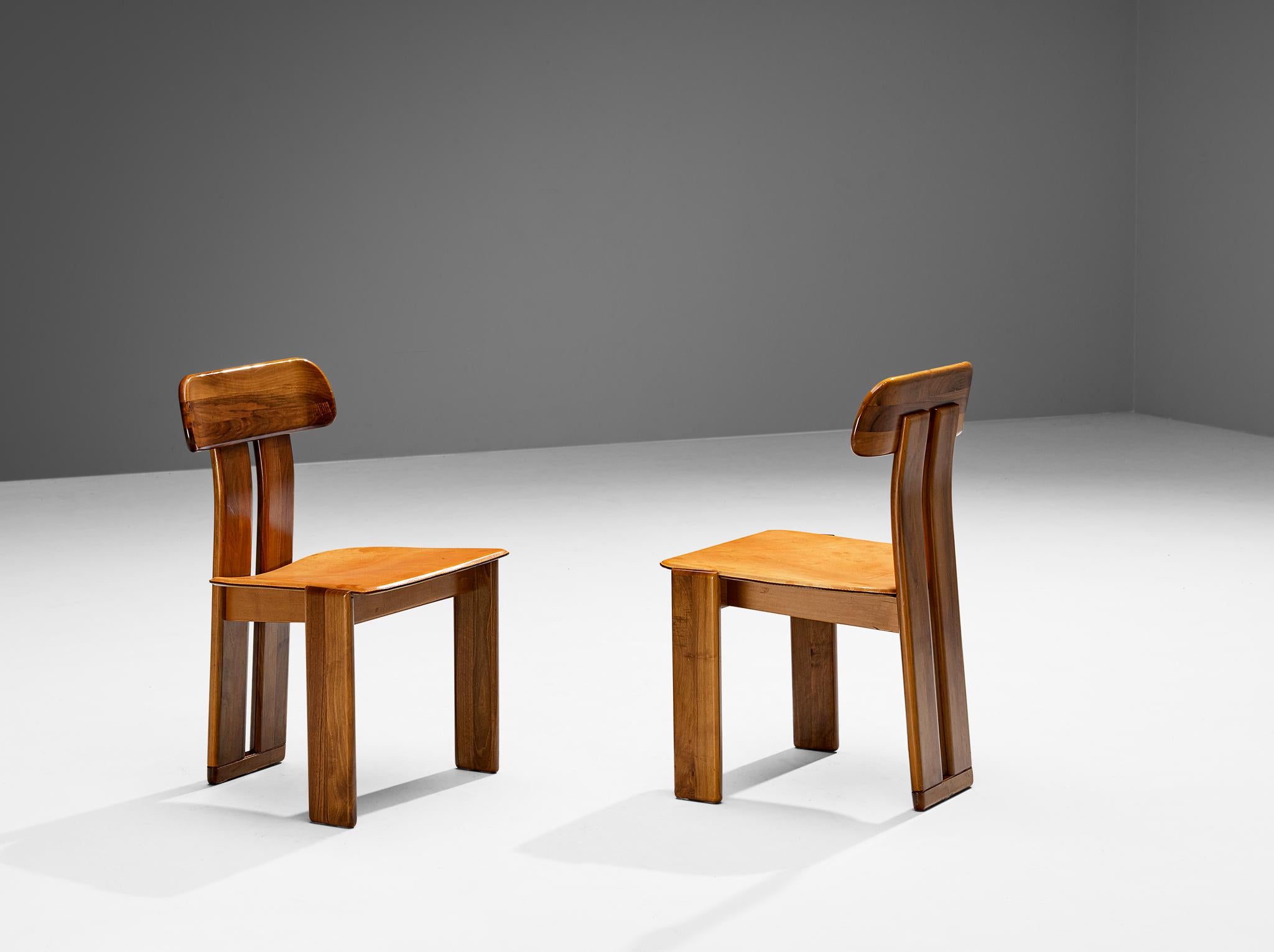 Late 20th Century Mario Marenco for Mobil Girgi Set of Six Dining Chairs in Walnut and Leather